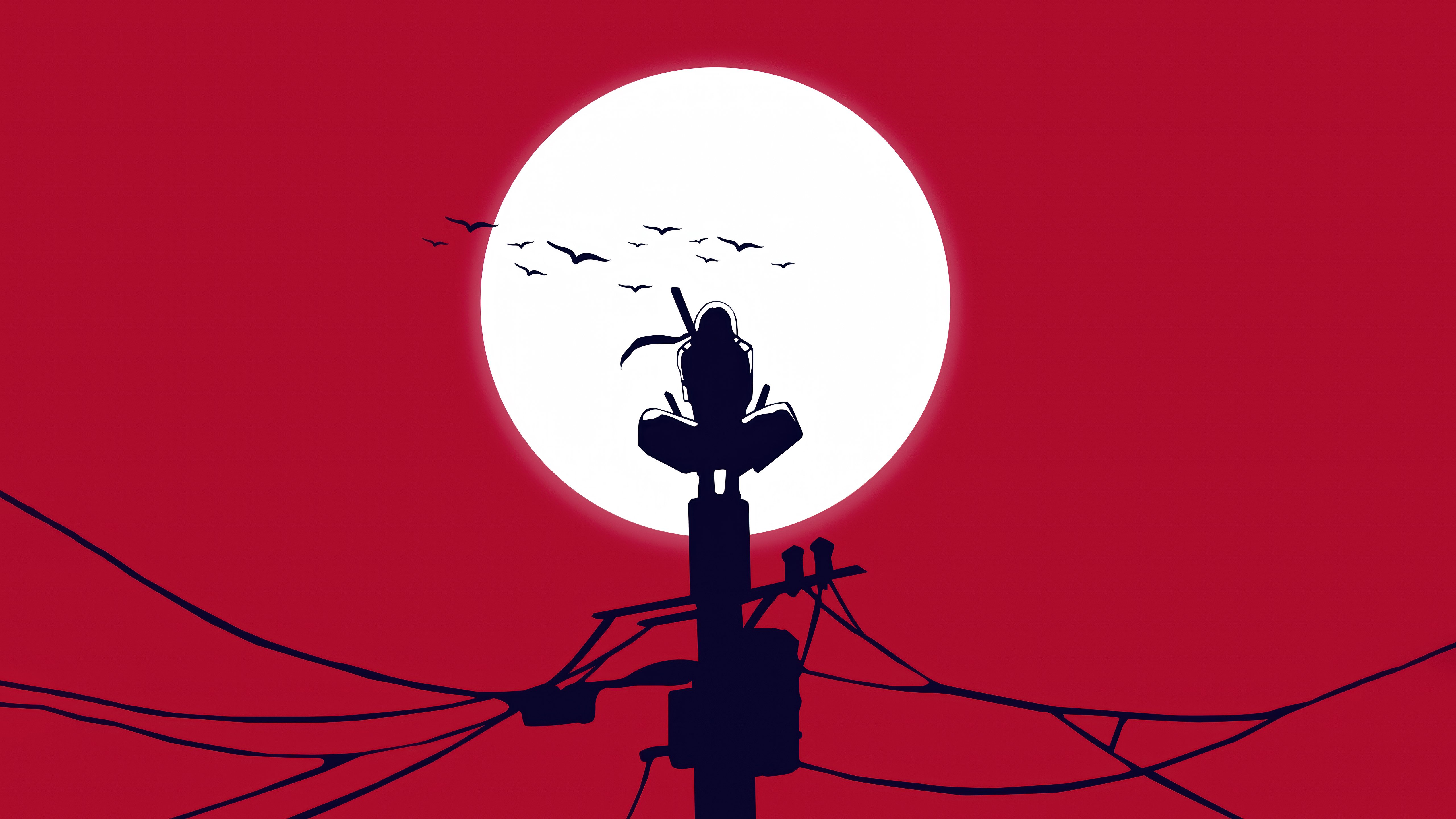 Itachi Uchiha Red Moon Minimalist Wallpaper