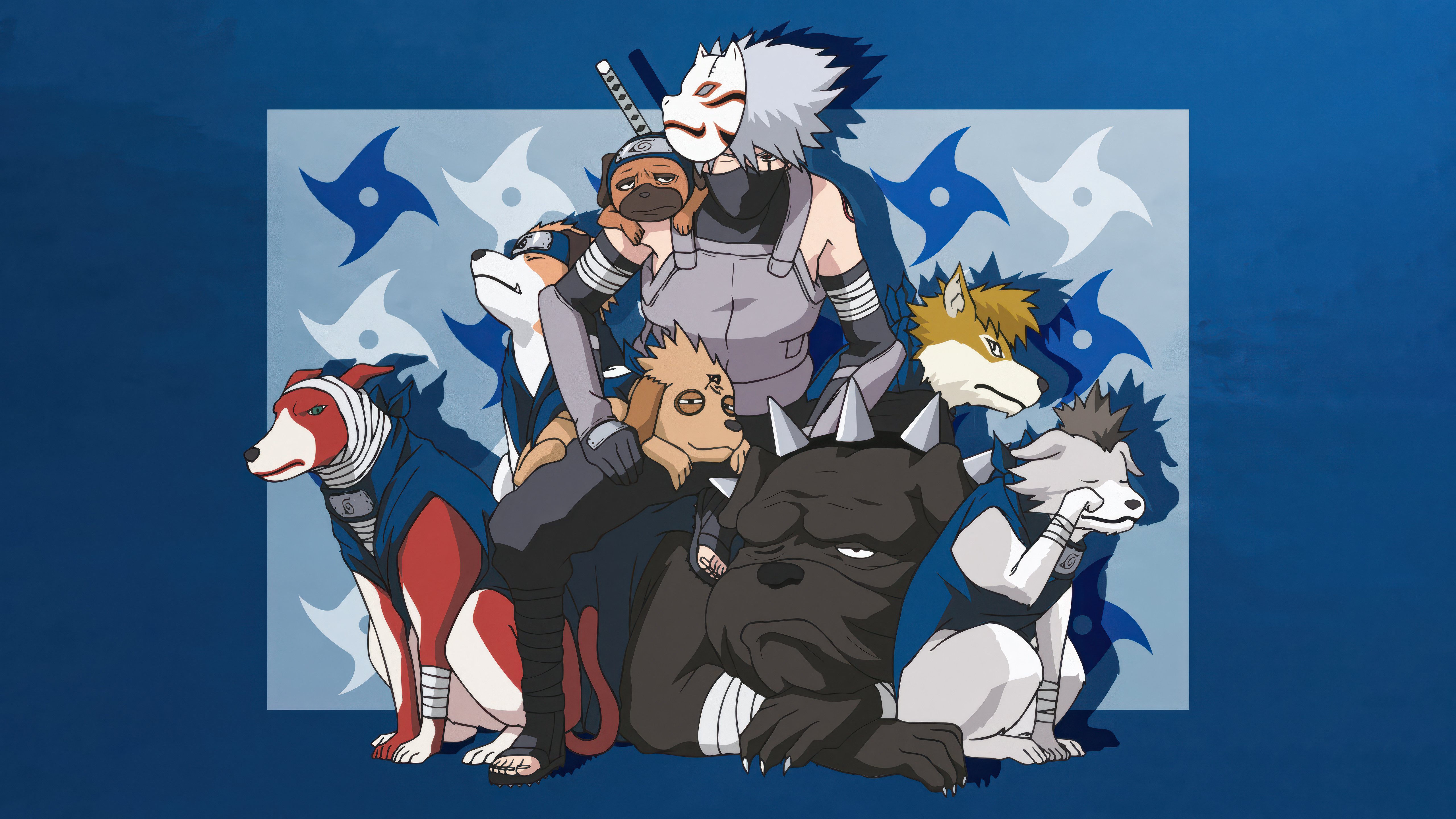 Kakashi Hatake & Ninja Dogs 4K Wallpaper