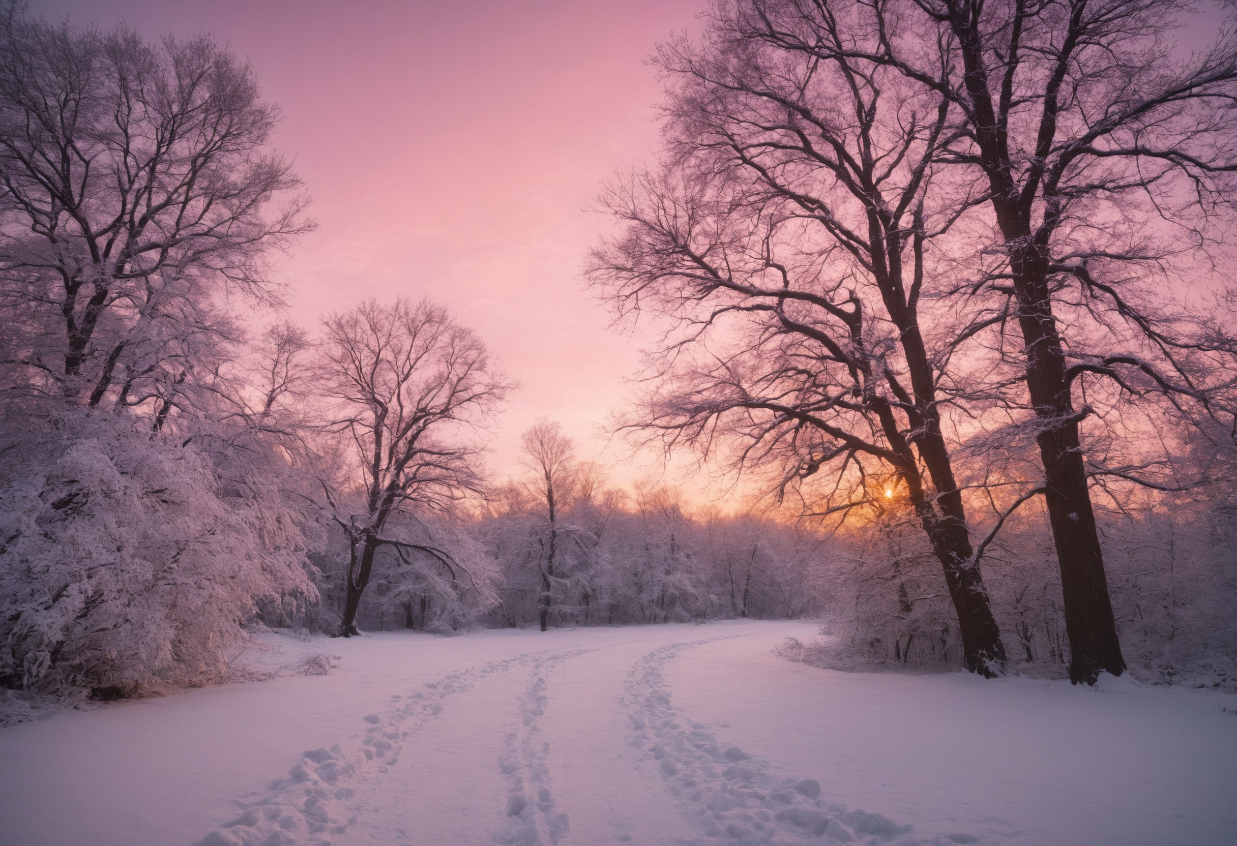 Sentiero Nevoso al Tramonto Invernale in 4K