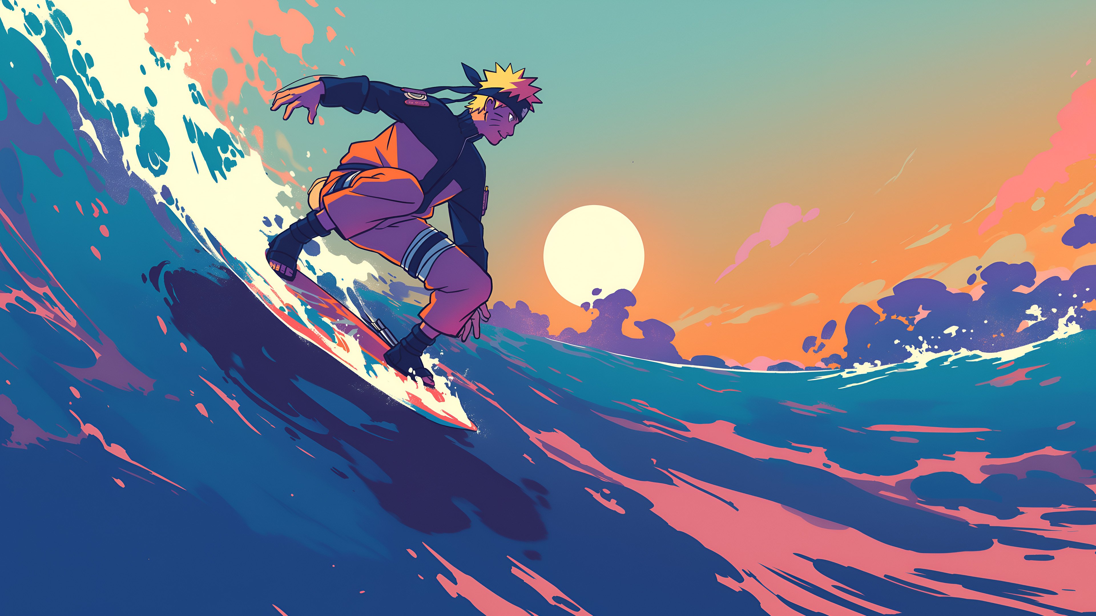 Naruto Surfing Wave Sunset Wallpaper