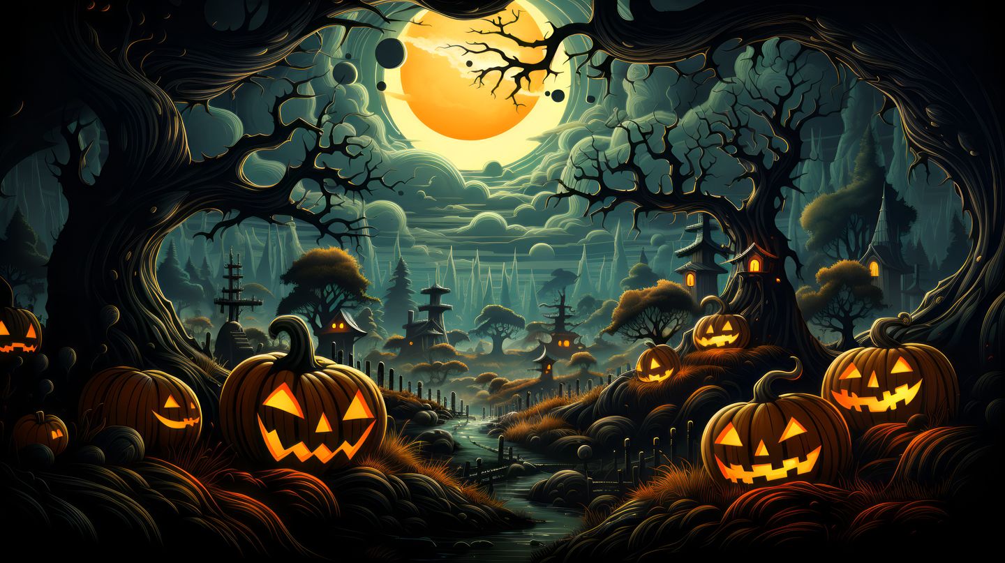 Spooky Halloween Pumpkin Patch 4K Wallpaper
