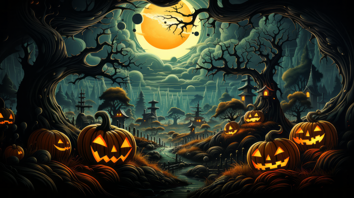 Spooky Halloween Pumpkin Patch 4K Wallpaper