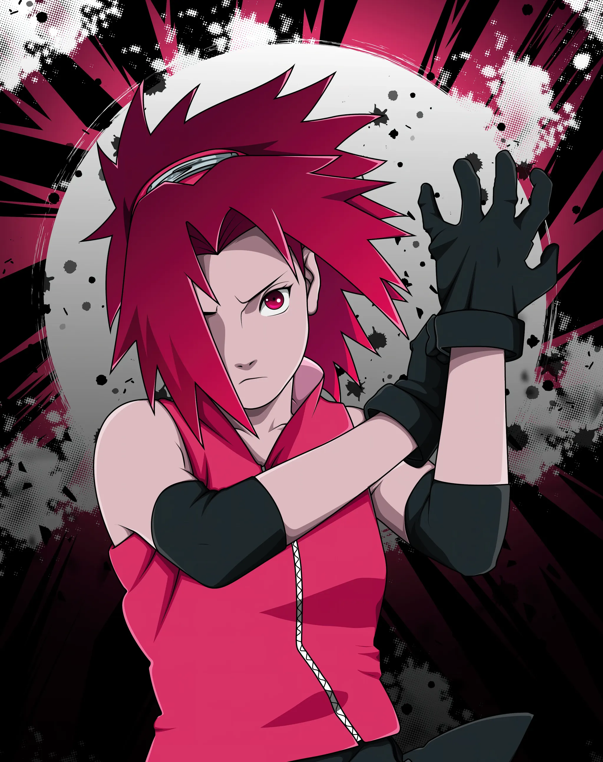Sakura Haruno Battle Stance 4K Anime Bakgrund