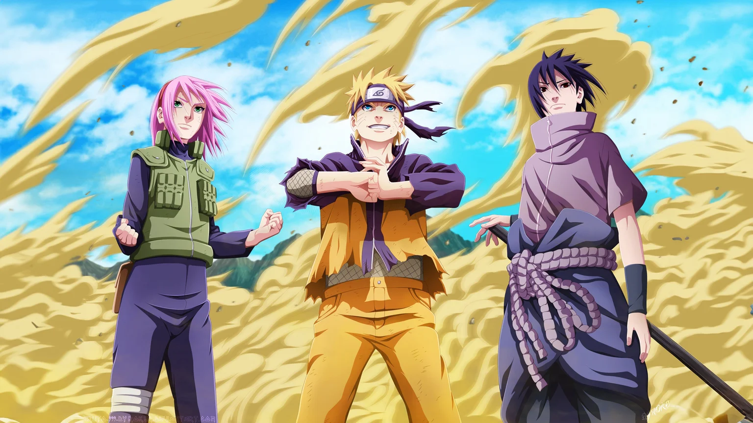 Naruto Sasuke Sakura Team 7 4K Wallpaper