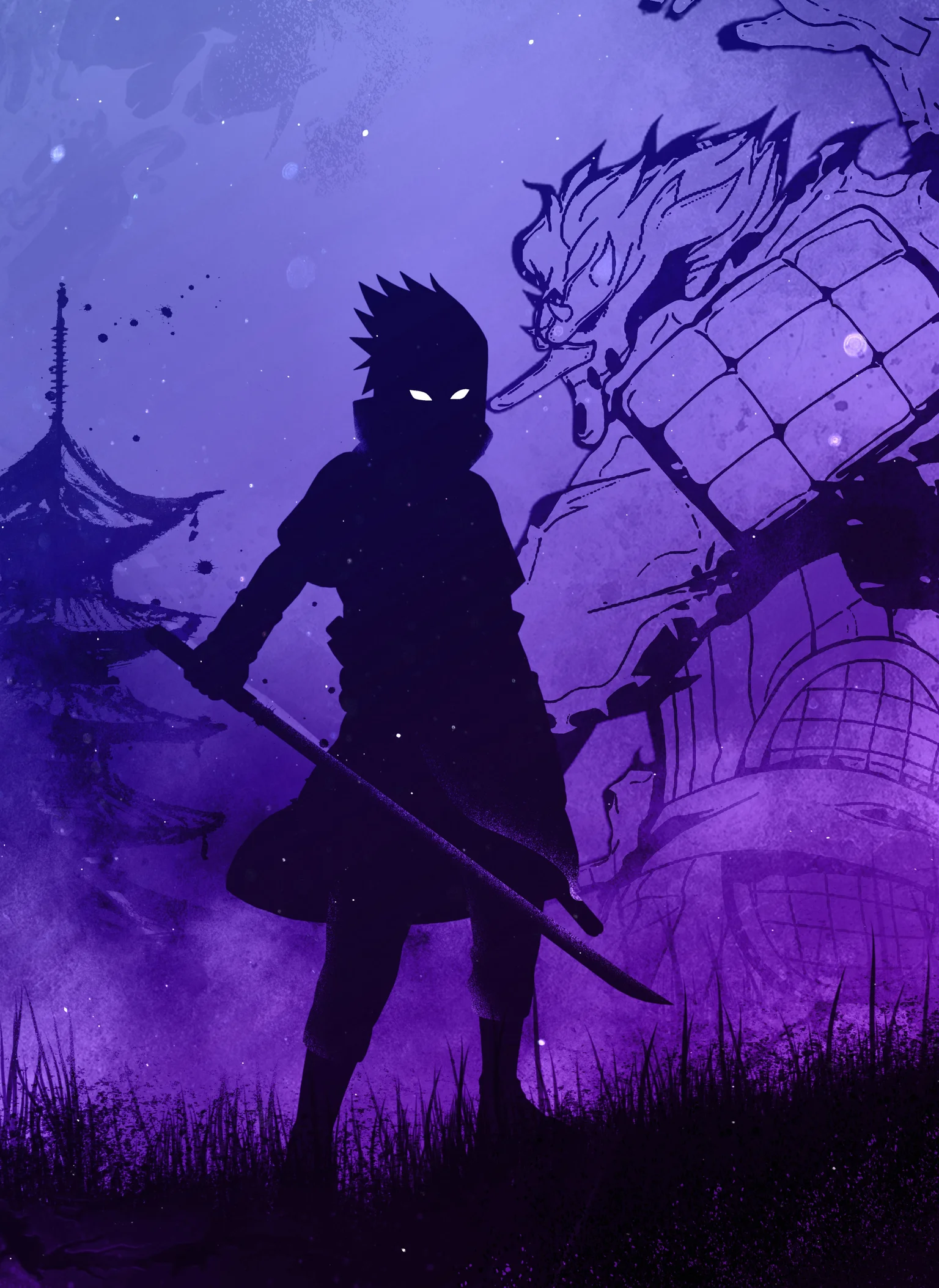 Sasuke Uchiha Lila Drachen Silhouette 4K Wallpaper
