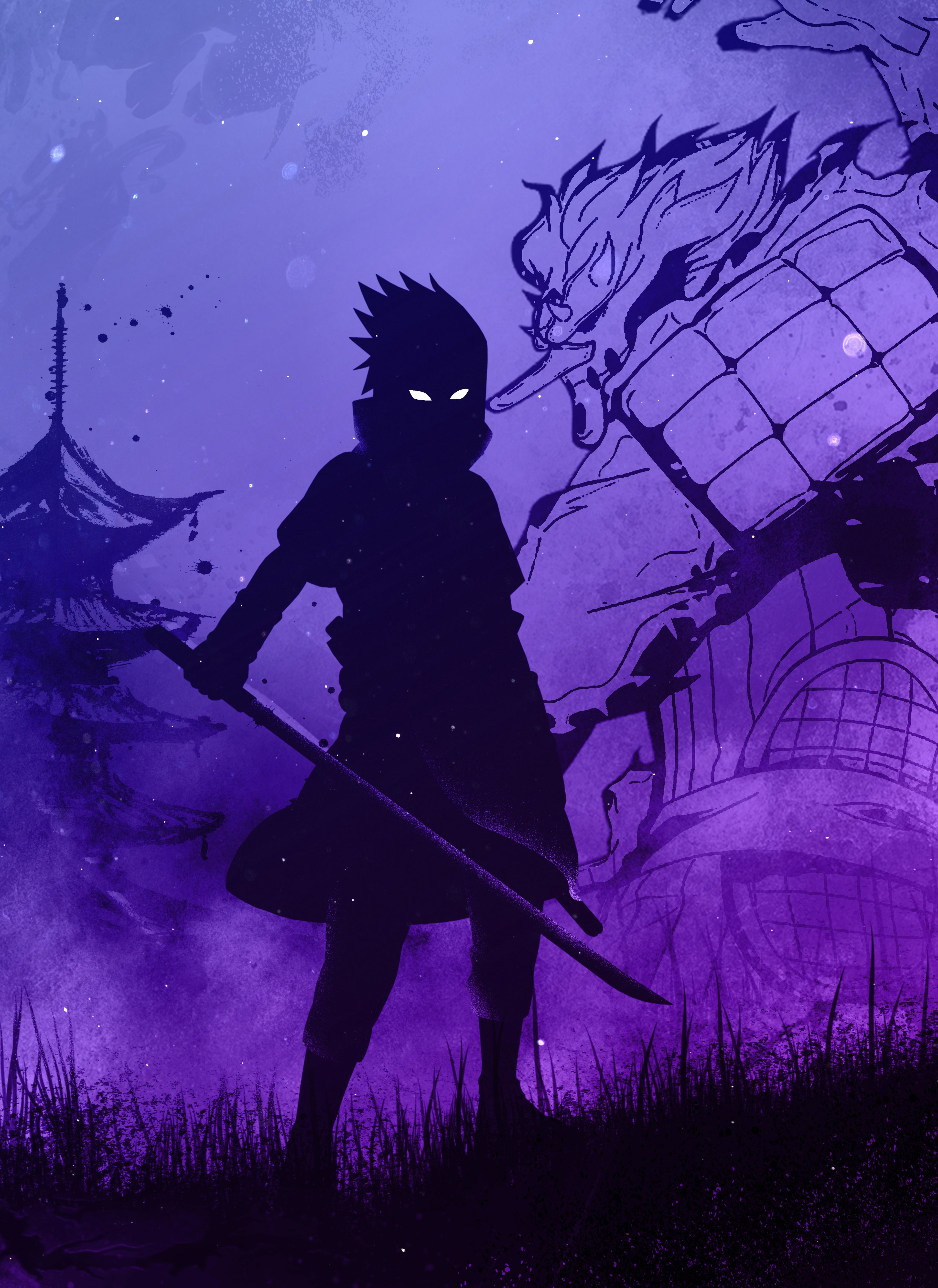 Sasuke Uchiha Purple Dragon Silhouette 4K Wallpaper
