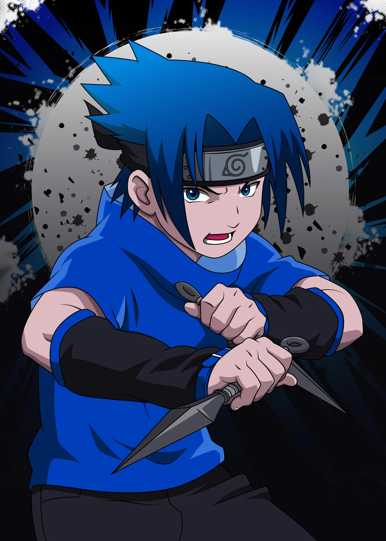Sasuke Uchiha Blue Theme 4K Wallpaper