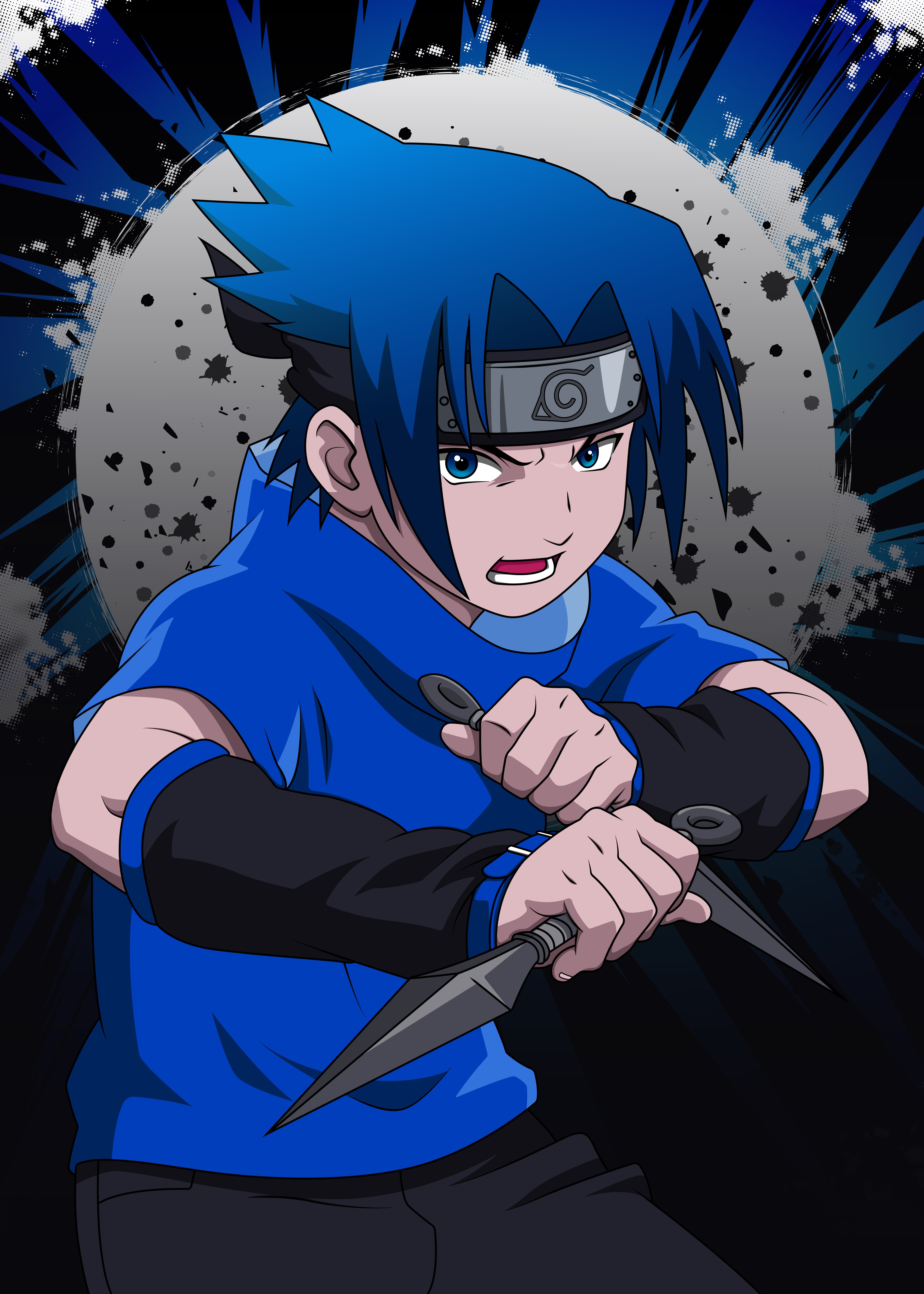 Sasuke Uchiha Blue Theme 4K Wallpaper