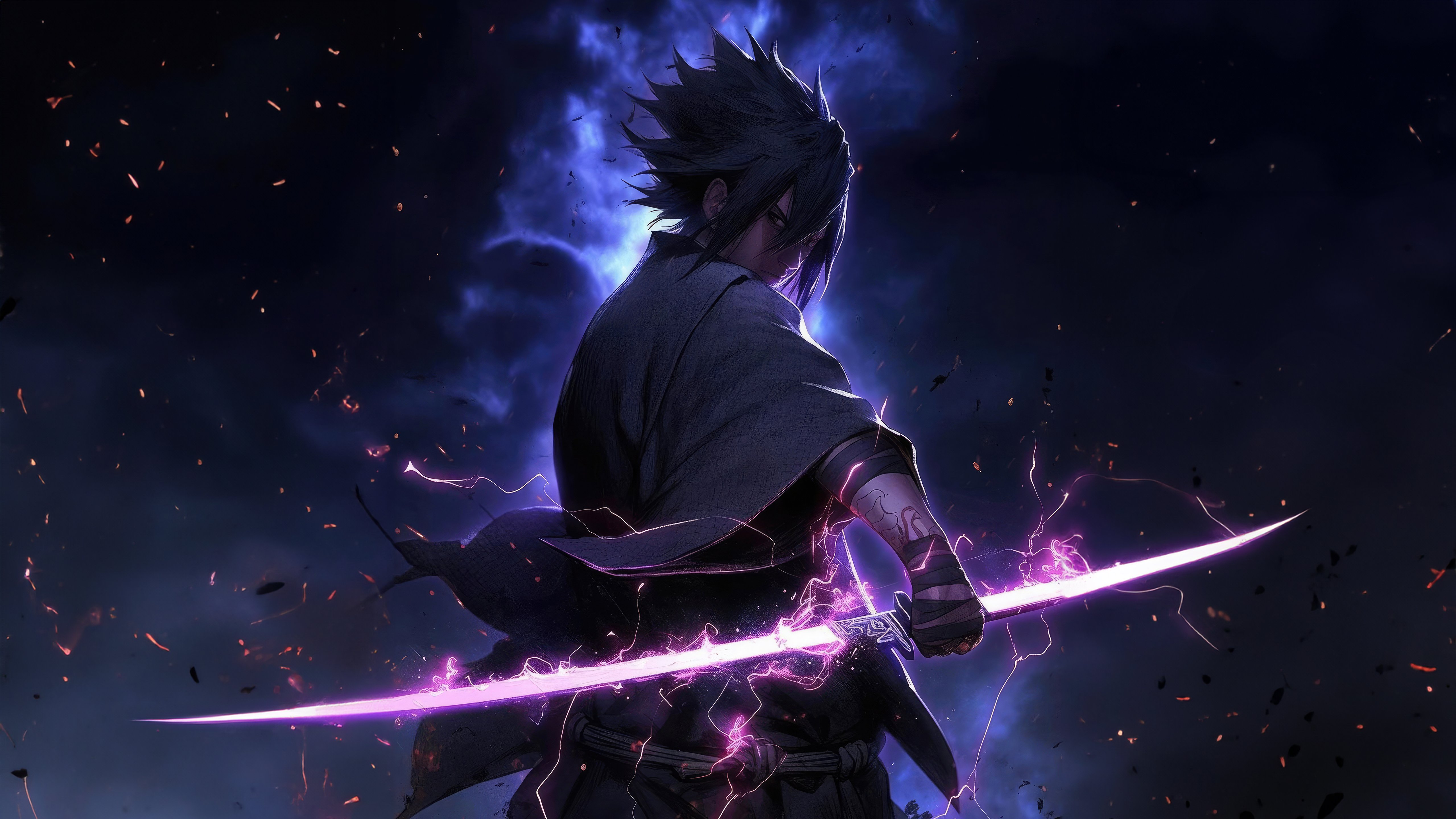 Sasuke Uchiha Lightning Sword 4K Wallpaper