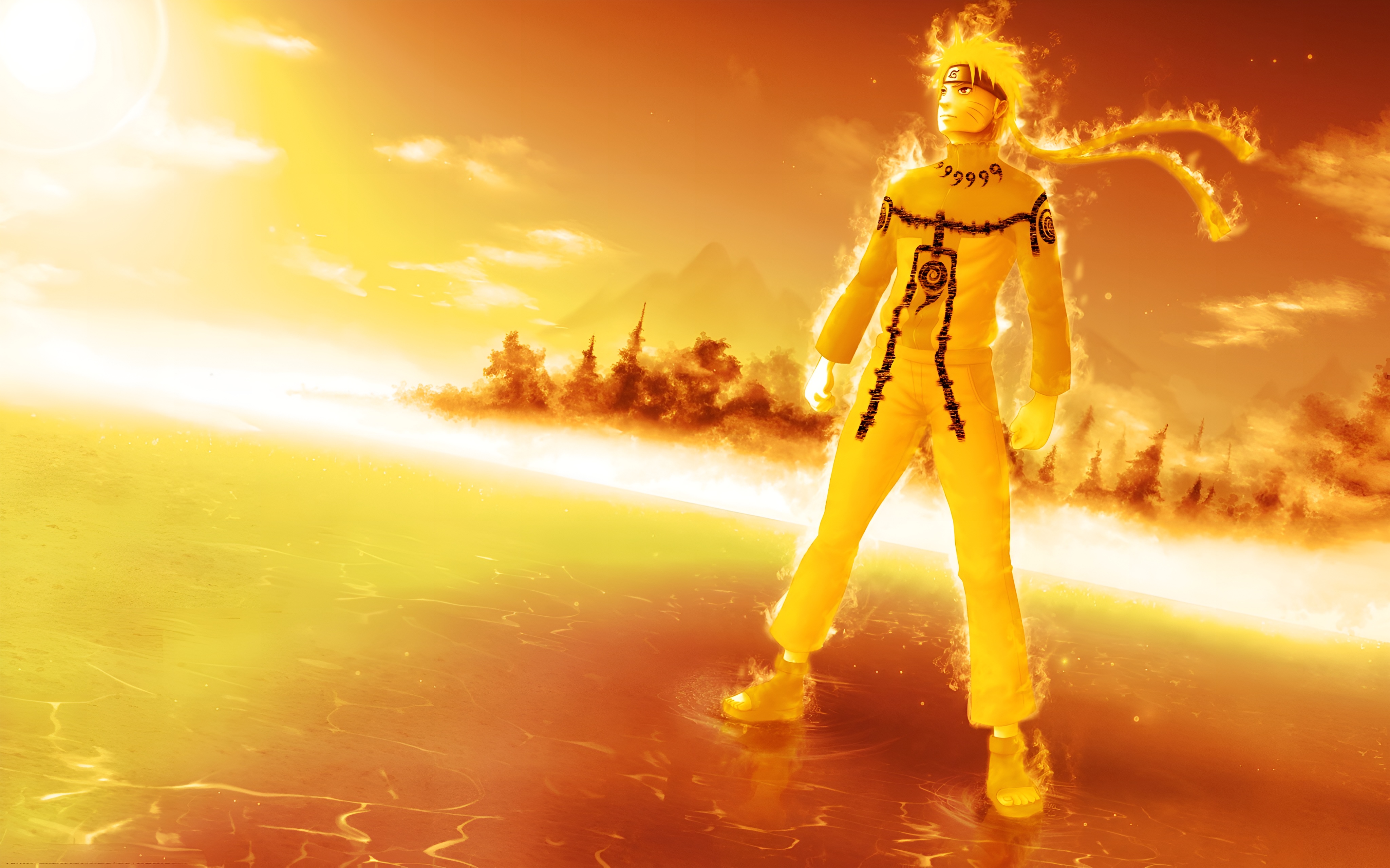 Naruto Kurama Mode Golden Aura 4K Wallpaper