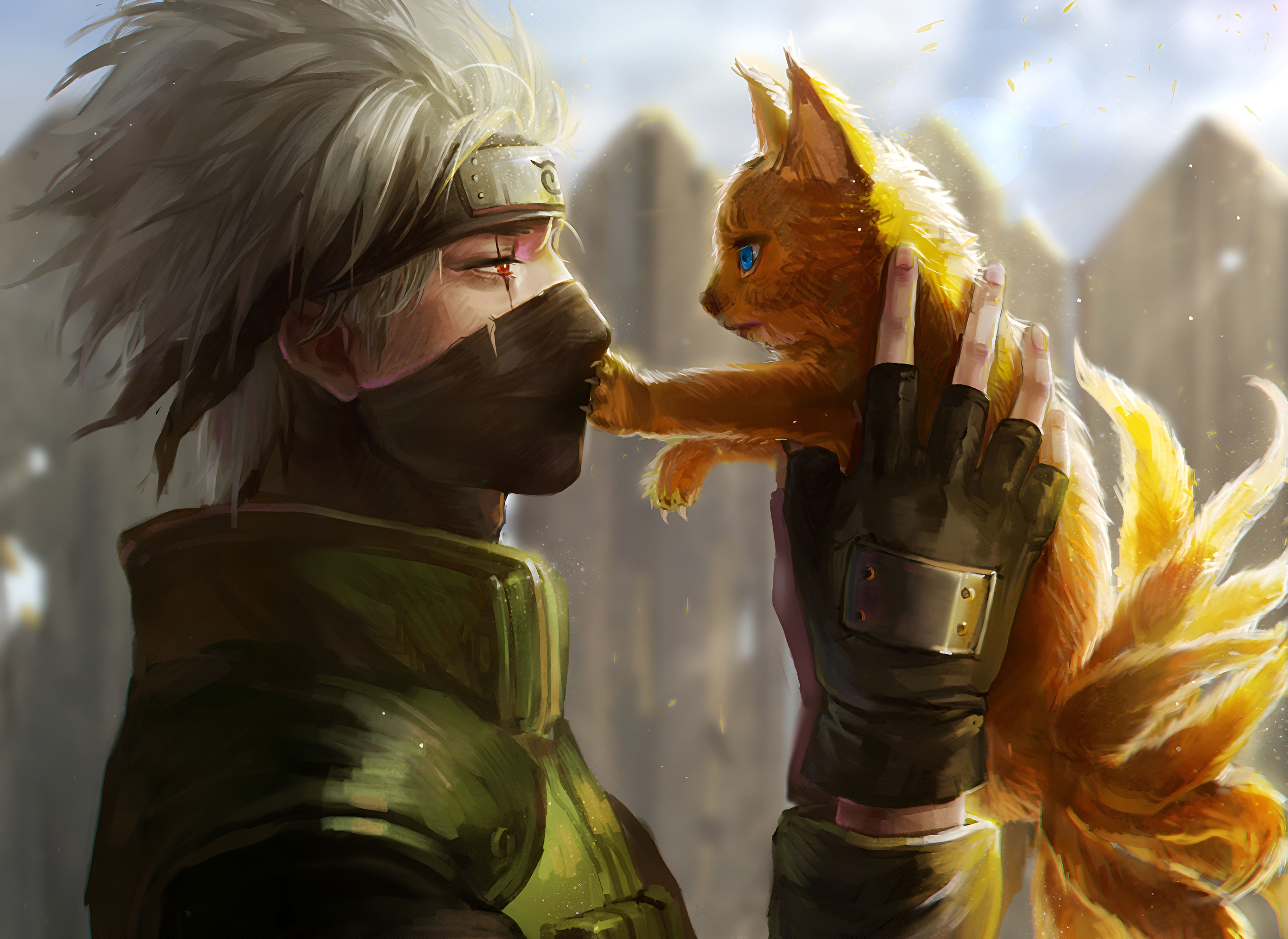 Kakashi Hatake & Kurama Fox Cub Wallpaper