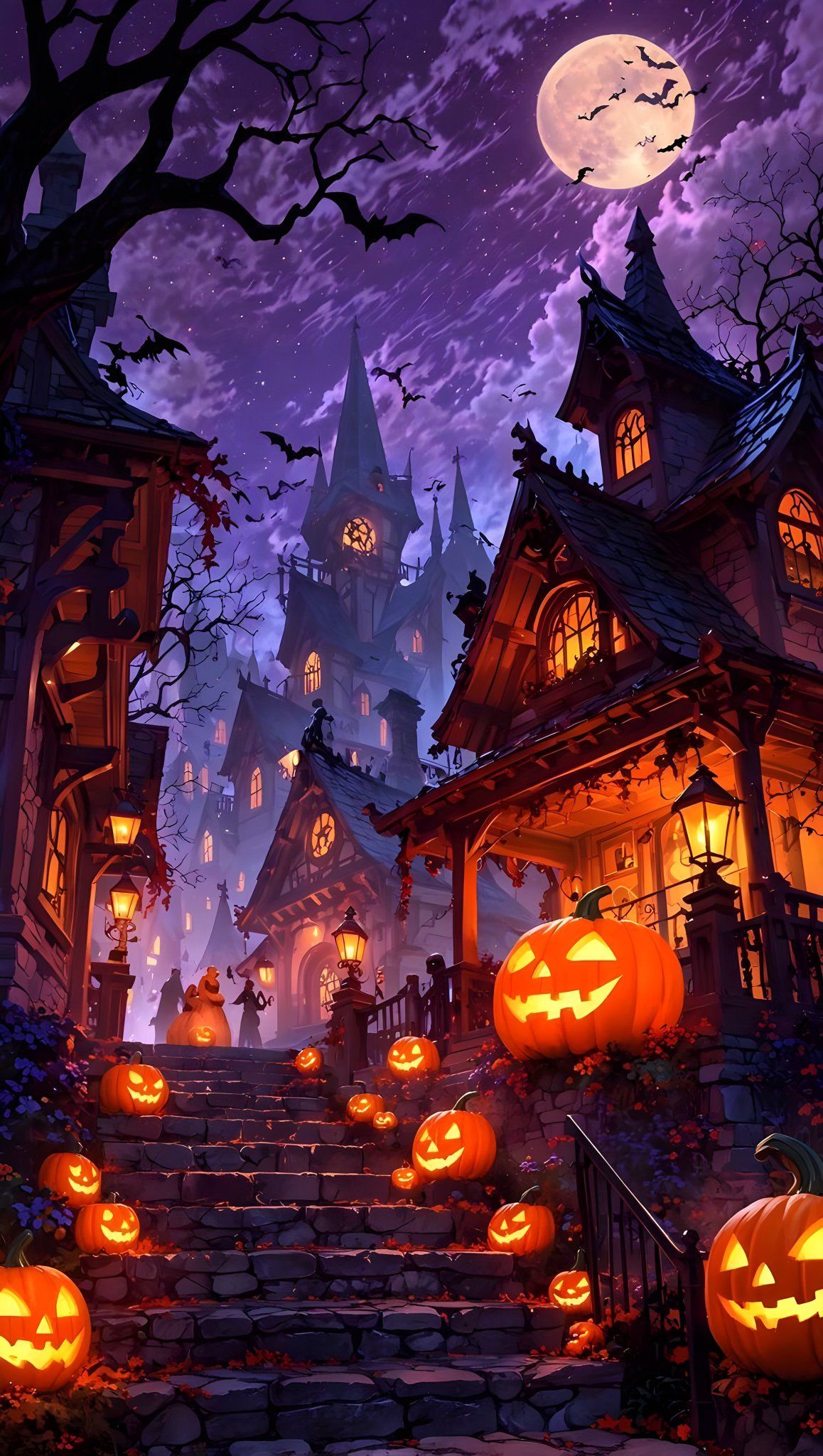 Spooky Halloween Village 4K Wallpaper