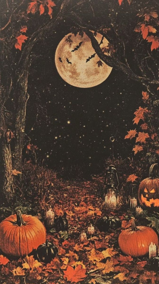 Halloween Night Moon Pumpkin Wallpaper 4K