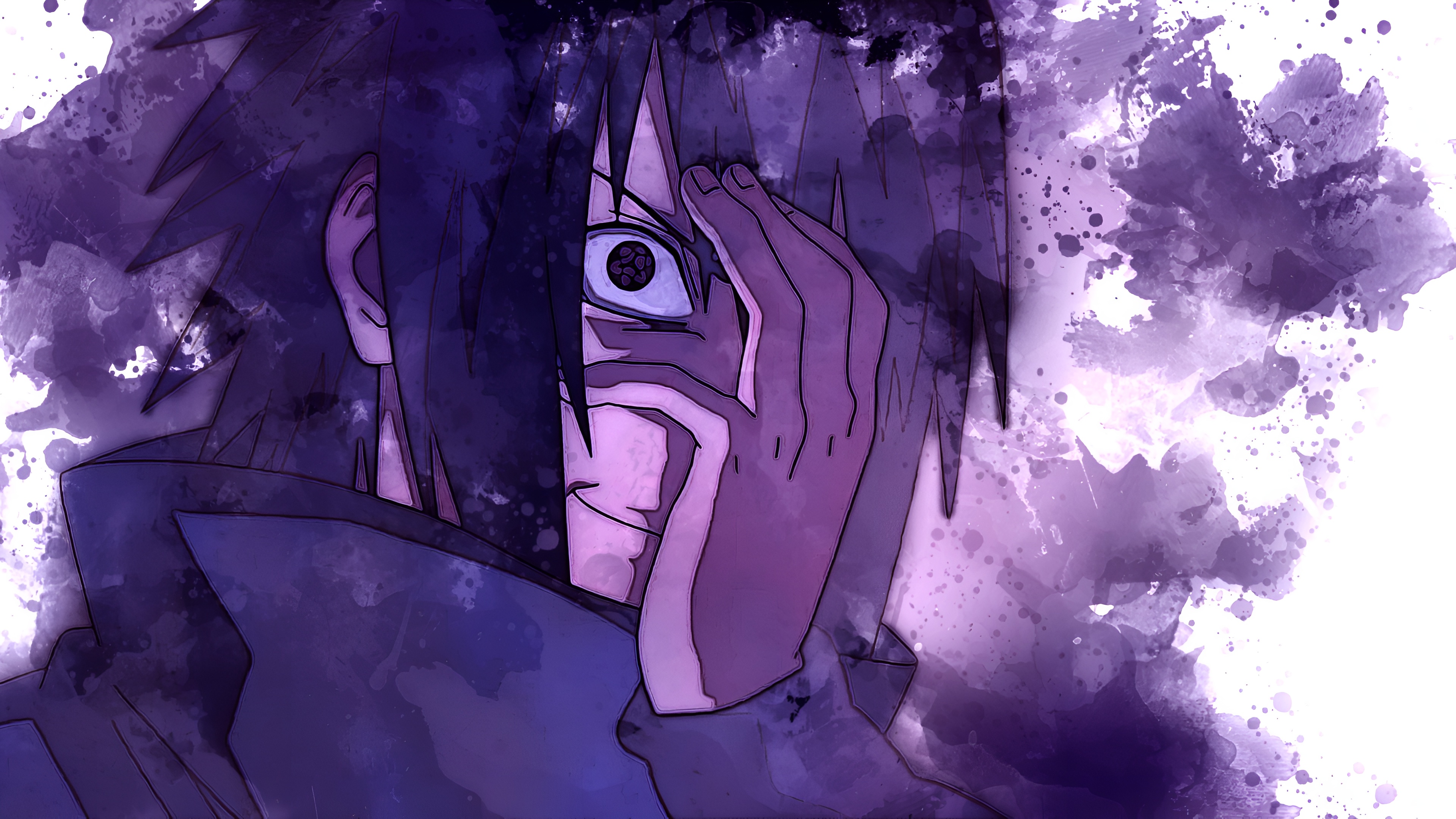 Sasuke Uchiha Sharingan Purple Watercolor 4K Wallpaper