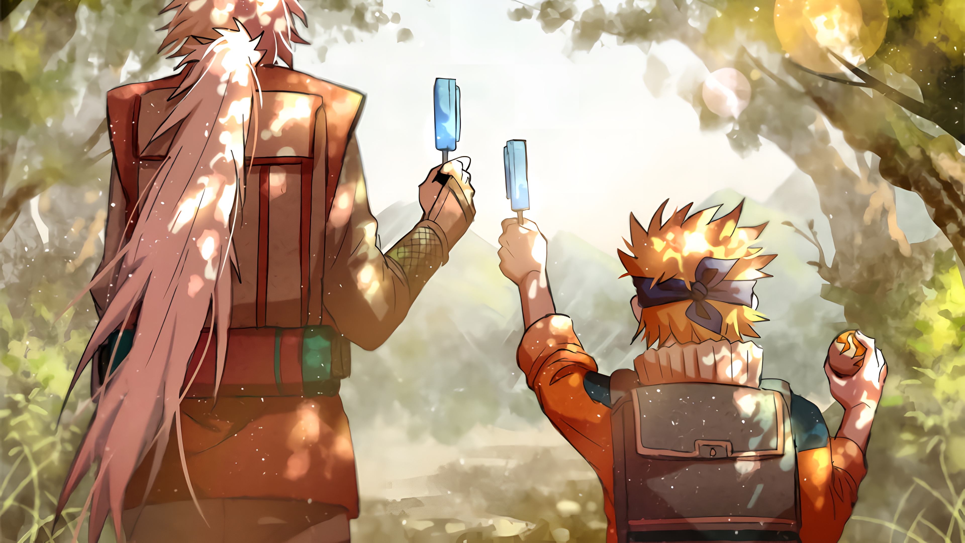 Naruto and Jiraiya Popsicle Moment 4K Wallpaper