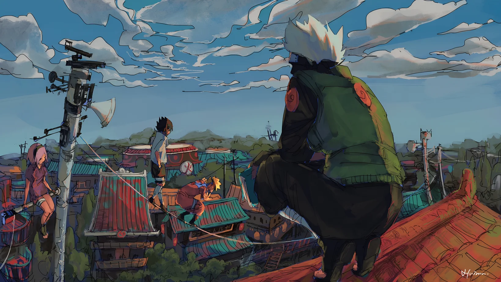 Kakashi Hatake Rooftop Watch – Naruto Wallpaper