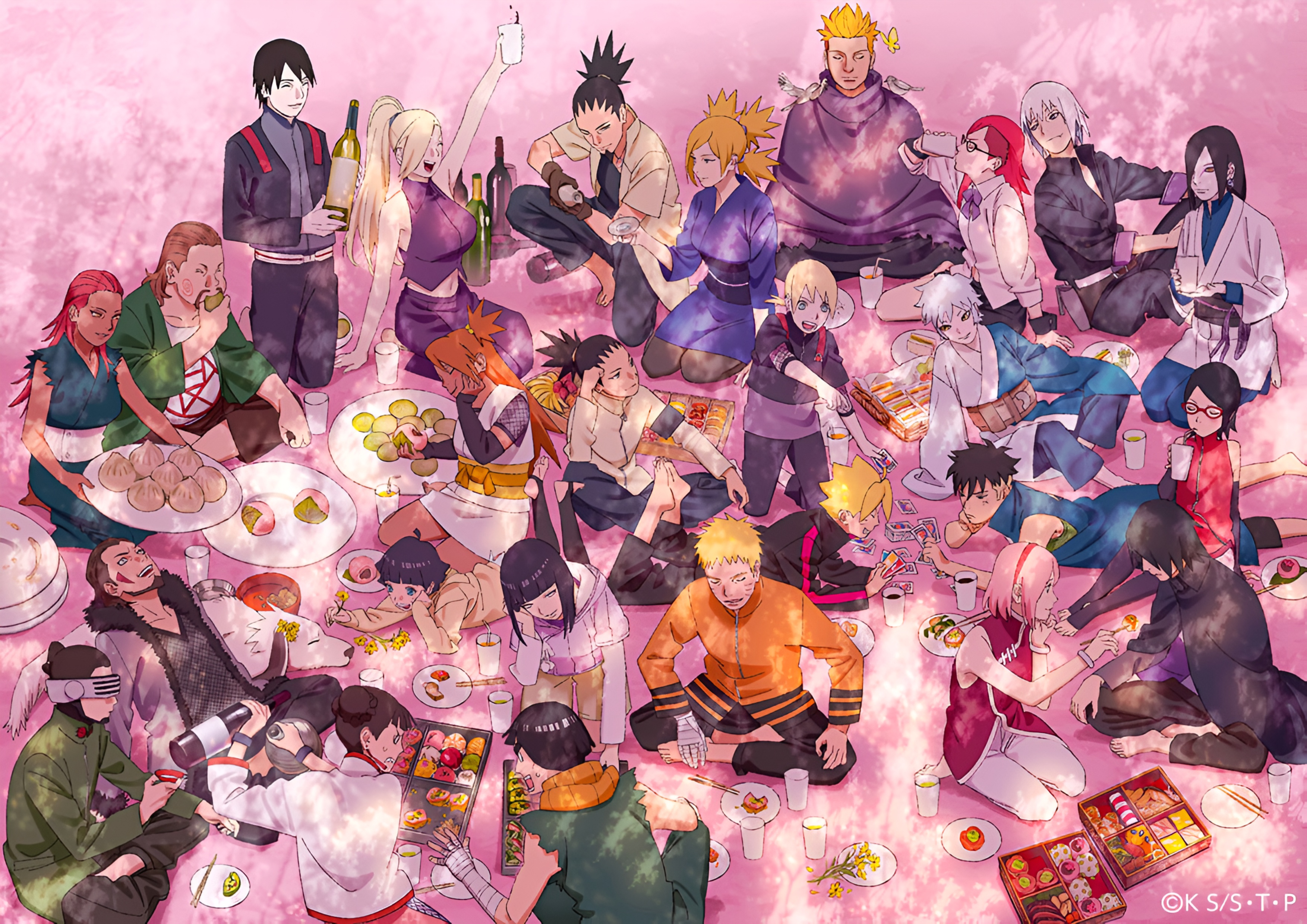 Naruto Characters Cherry Blossom Picnic Wallpaper