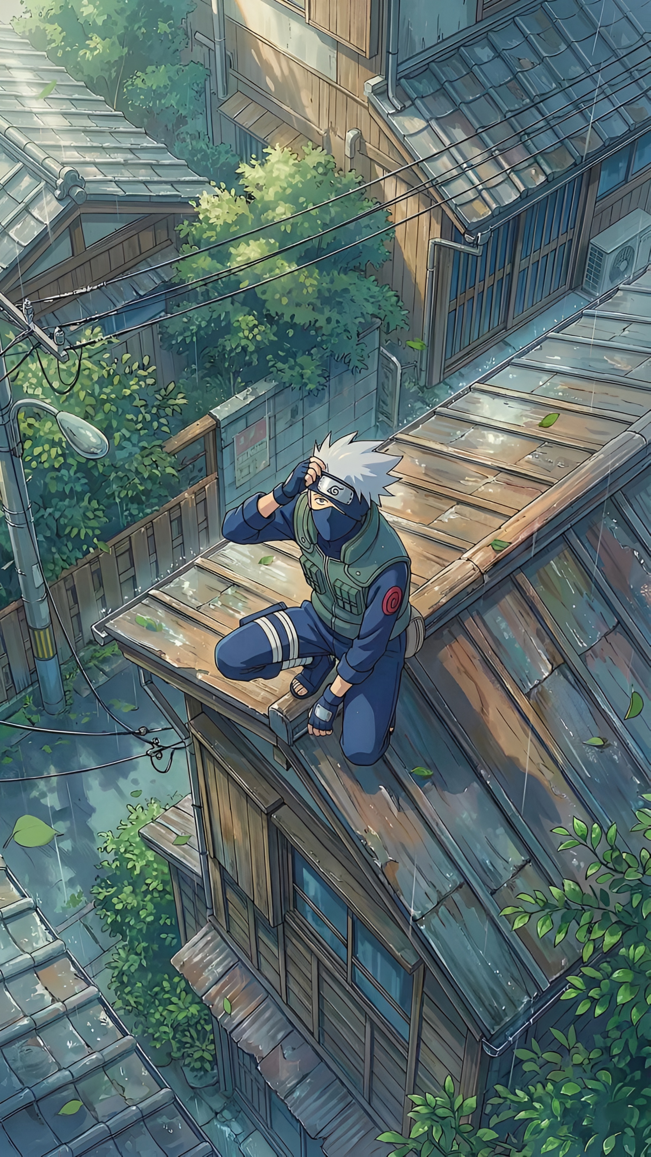 Kakashi Hatake Rainy Rooftop 4K Wallpaper