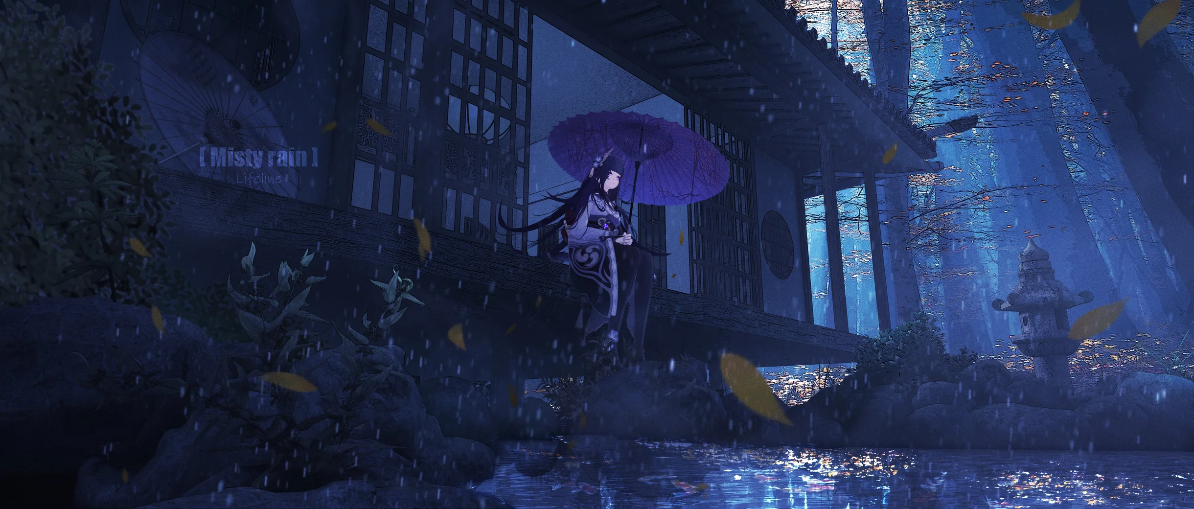 Misty Rain Night - Raiden Shogun Wallpaper