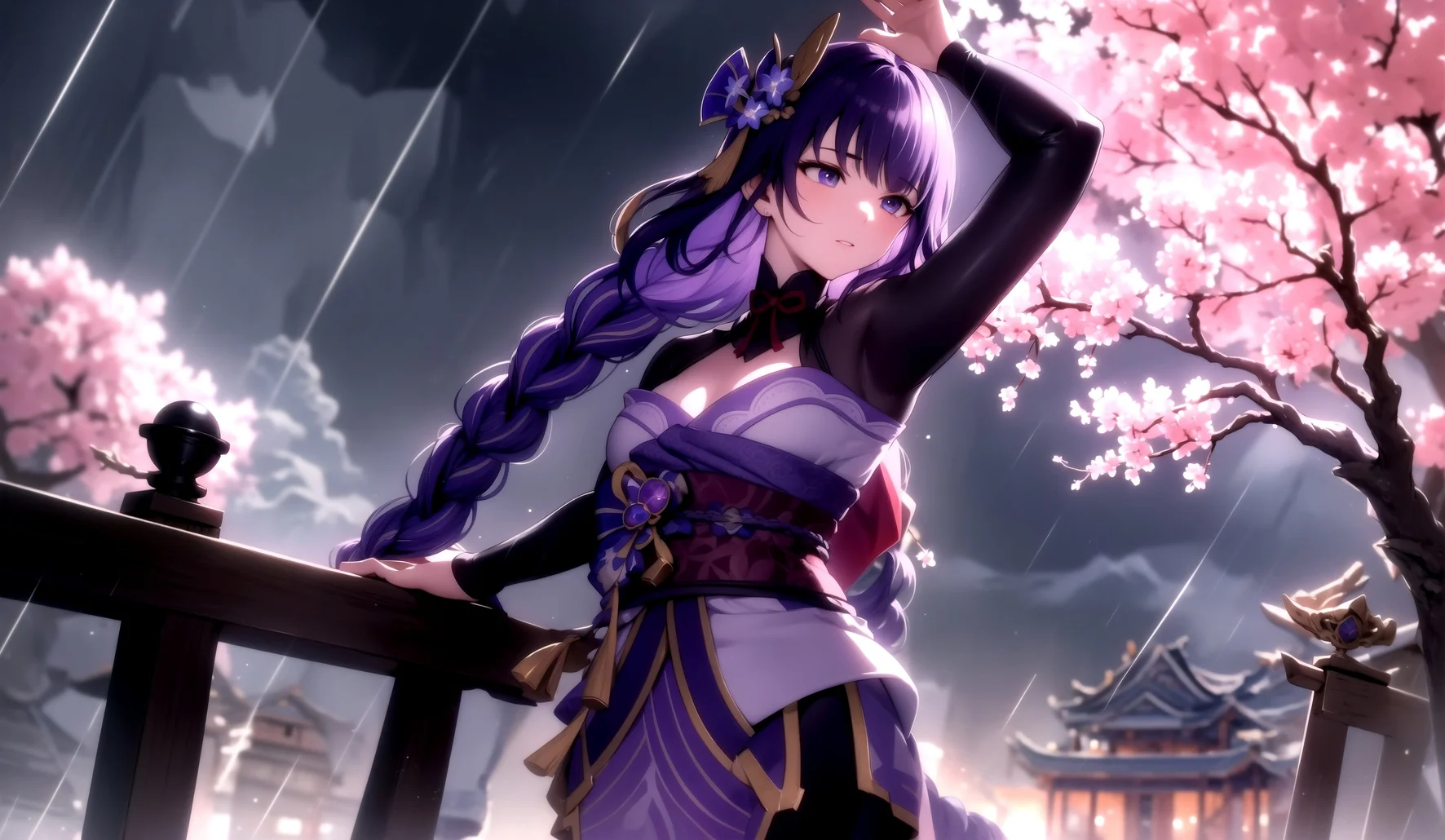 Raiden Shogun Rain Wallpaper – Genshin Impact 4K