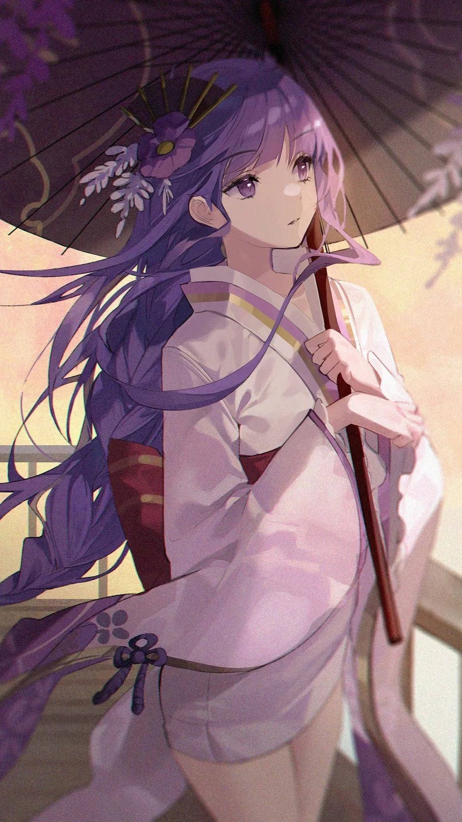 Raiden Shogun Lila Kimono 4K Anime Hintergrundbild