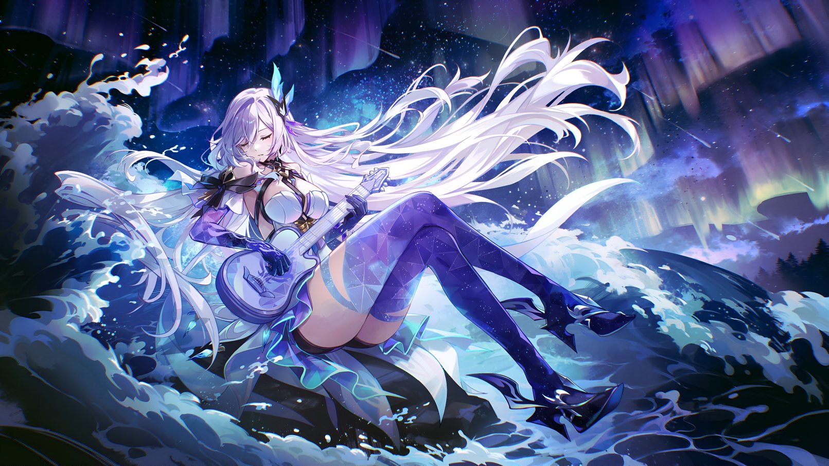Papel de Parede Skirk Genshin Impact Aurora Guitarrista