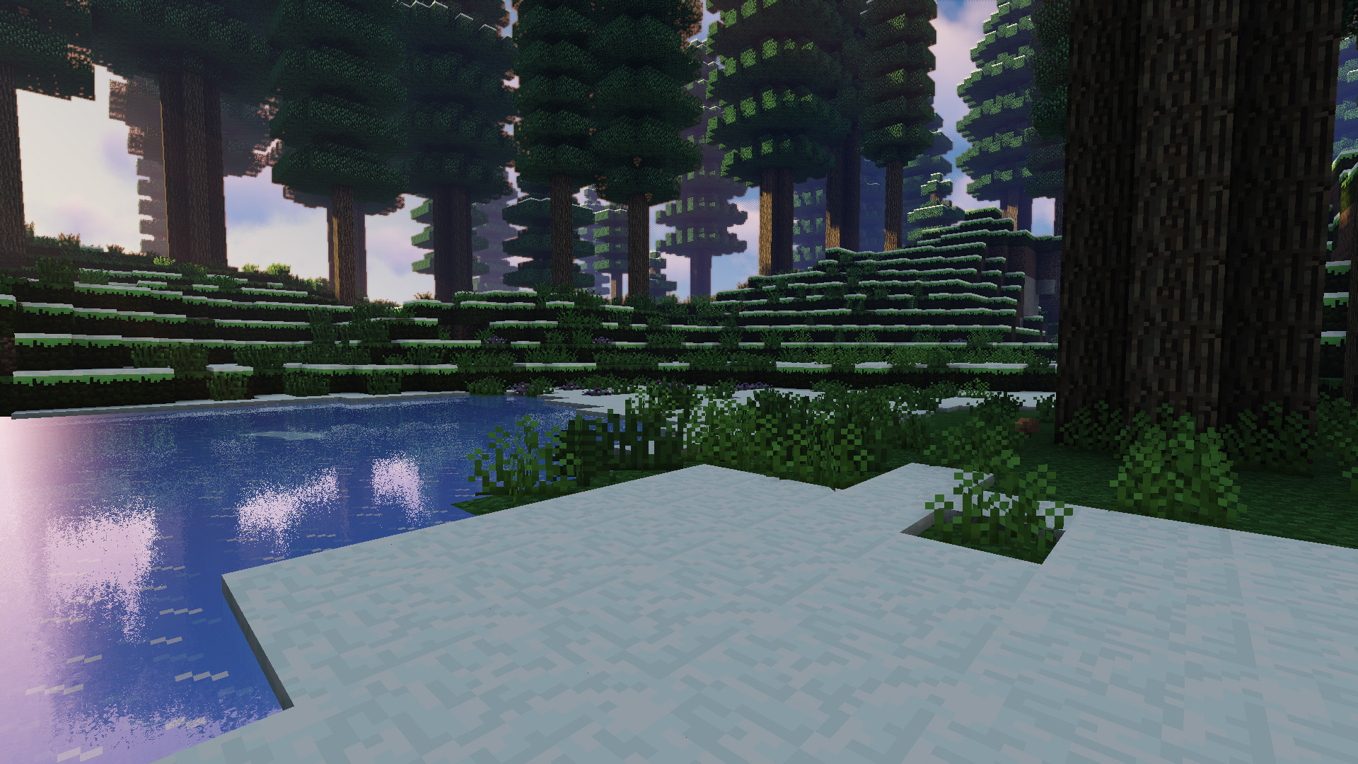 والپیپر 4K دریاچه جنگلی Minecraft