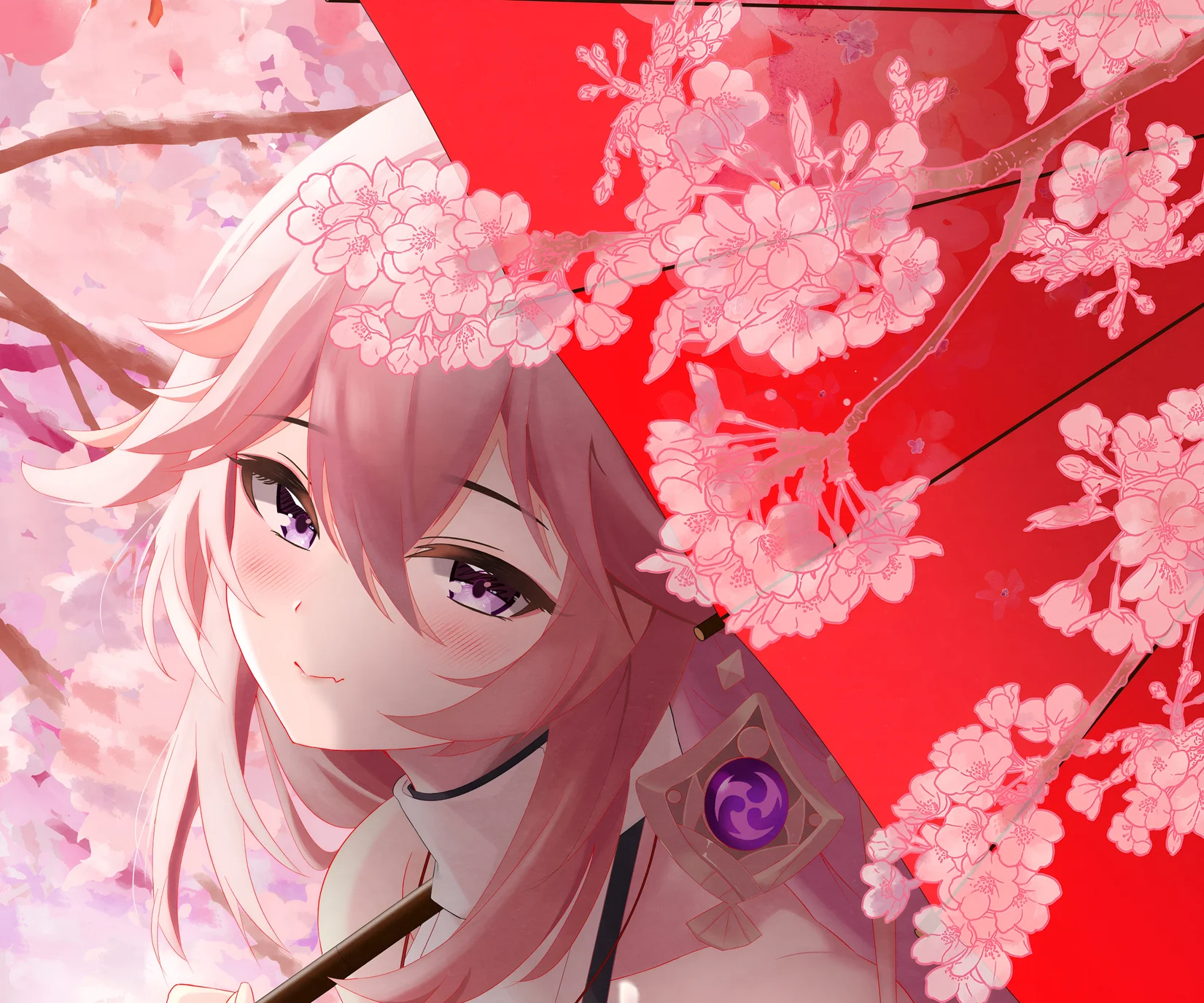 Yae Miko Cherry Blossom 4K Wallpaper