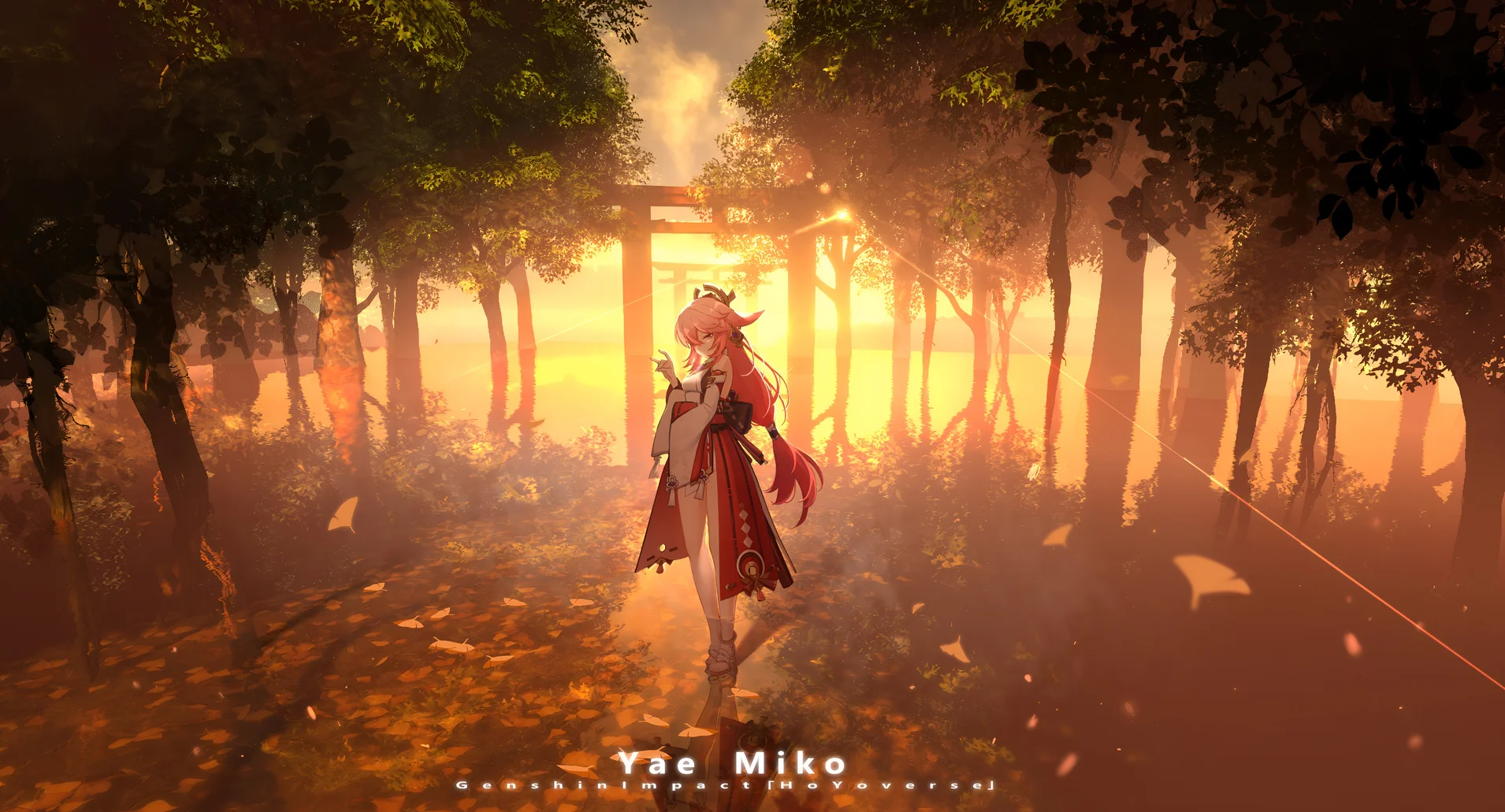 Yae Miko Torii Forest 4K Wallpaper