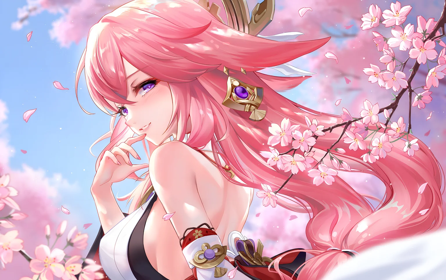 Yae Miko Cherry Blossom 4K Wallpaper