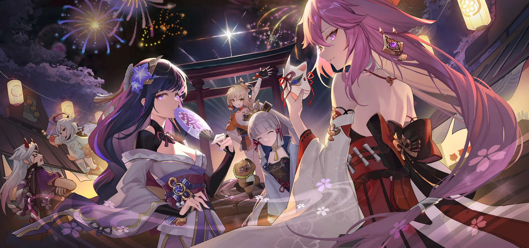 Genshin Impact Yae Miko Raiden Shogun Festival Wallpaper