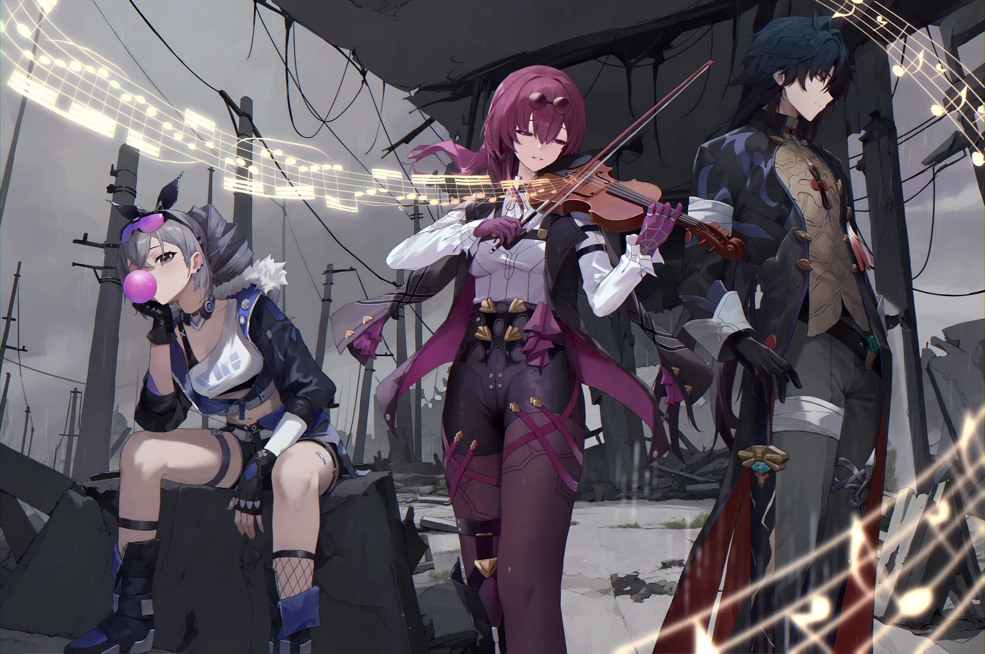 Kafka Plays Violin with Silver Wolf and Blade Wallpaper