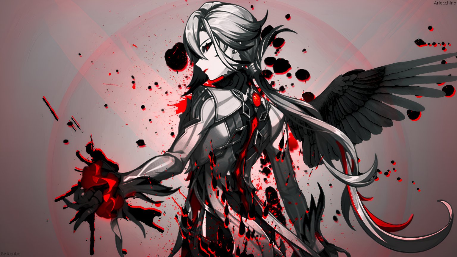 Arlecchino Genshin Impact Dark Angel 4K Wallpaper