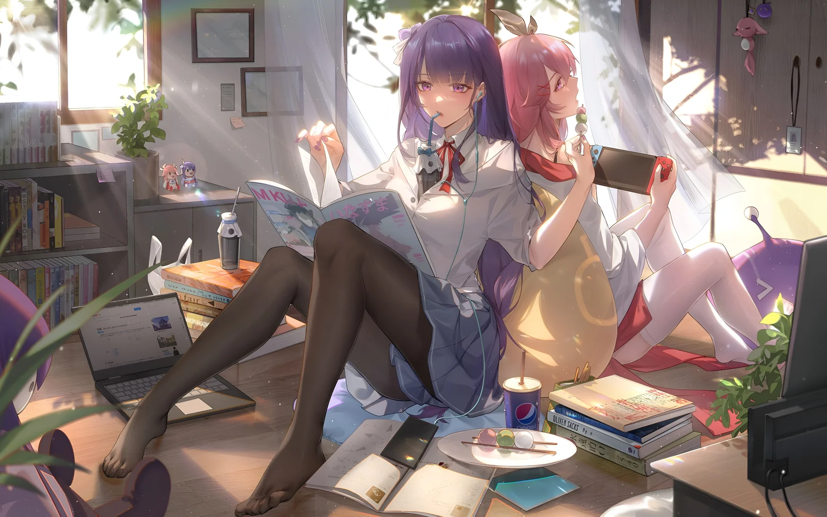 Raiden Shogun & Yae Miko Cozy Room Wallpaper
