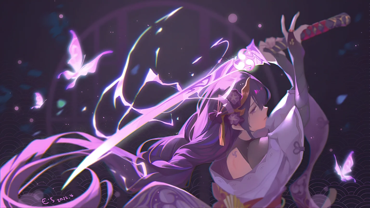 Raiden Shogun Purple Sword Wallpaper Genshin Impact