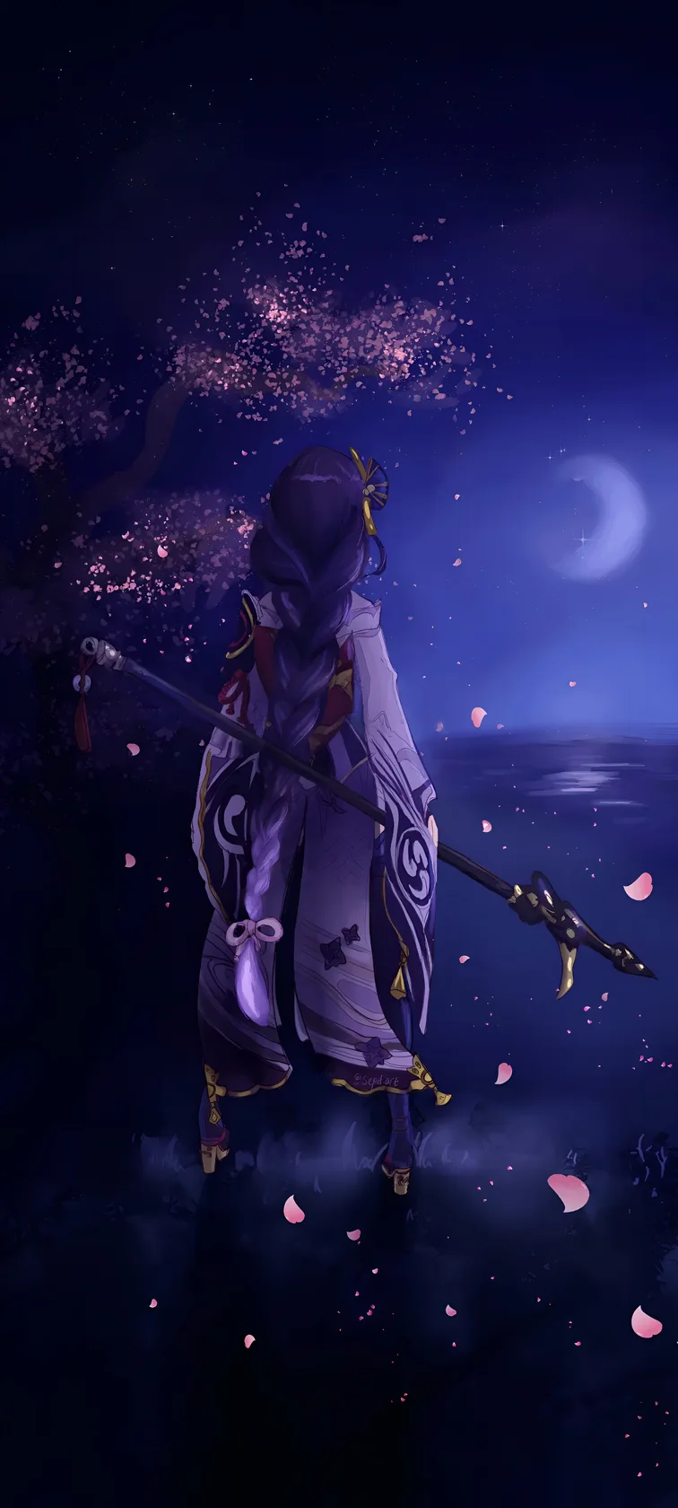 Sfondo Raiden Shogun Fiori di Ciliegio Notturno