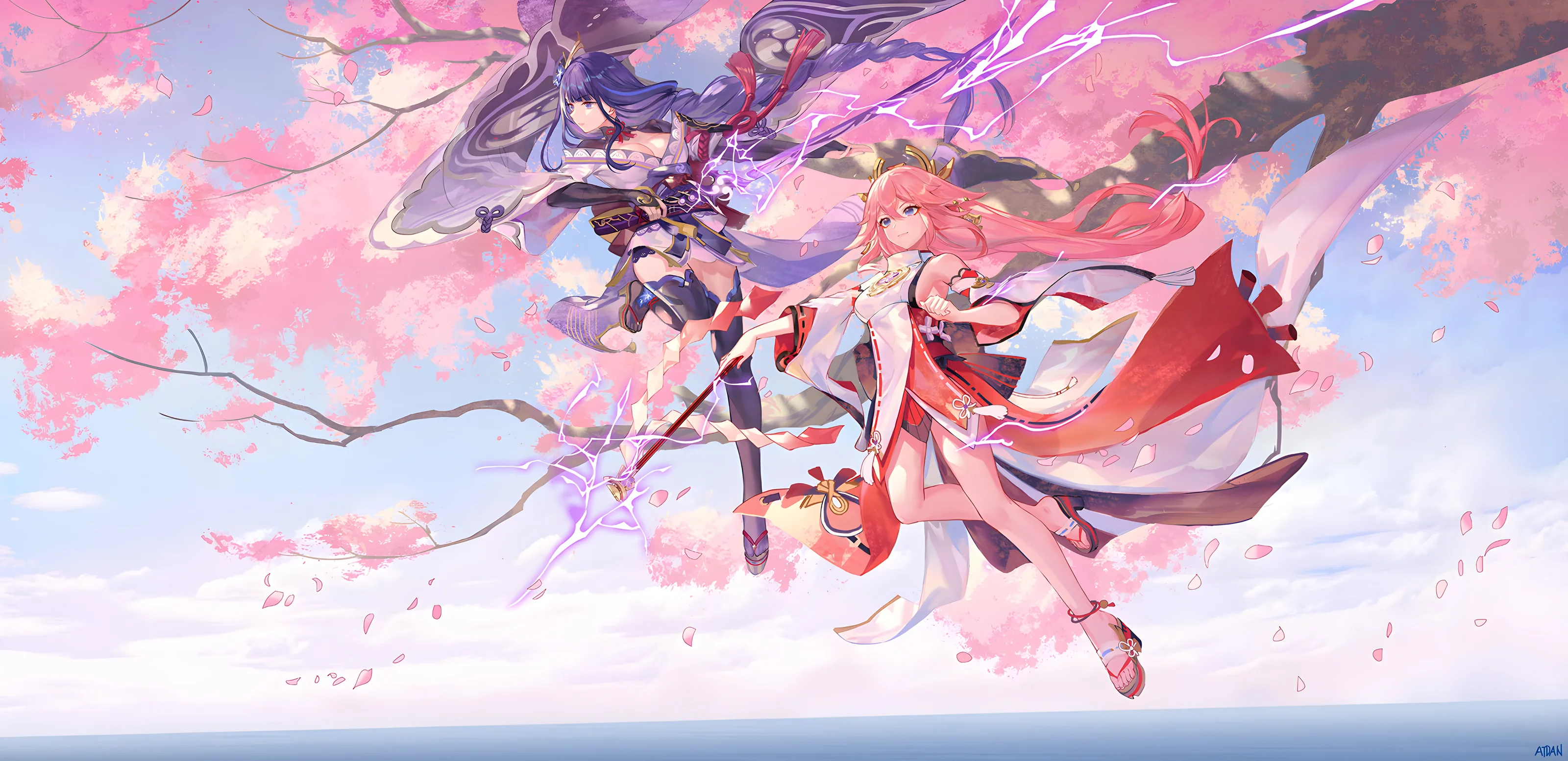 Raiden Shogun & Yae Miko Cherry Blossom Wallpaper