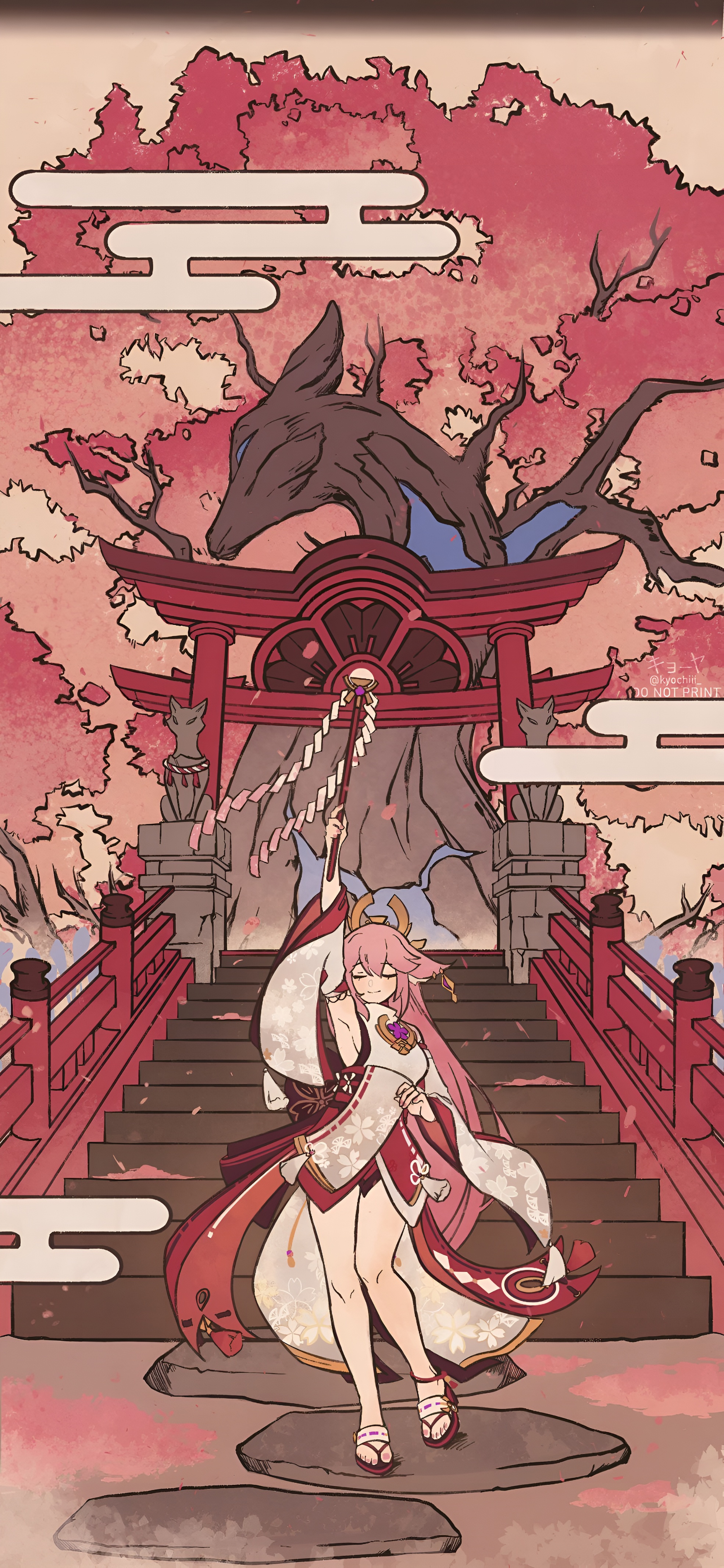 Yae Miko Shrine Wallpaper Genshin Impact 4K