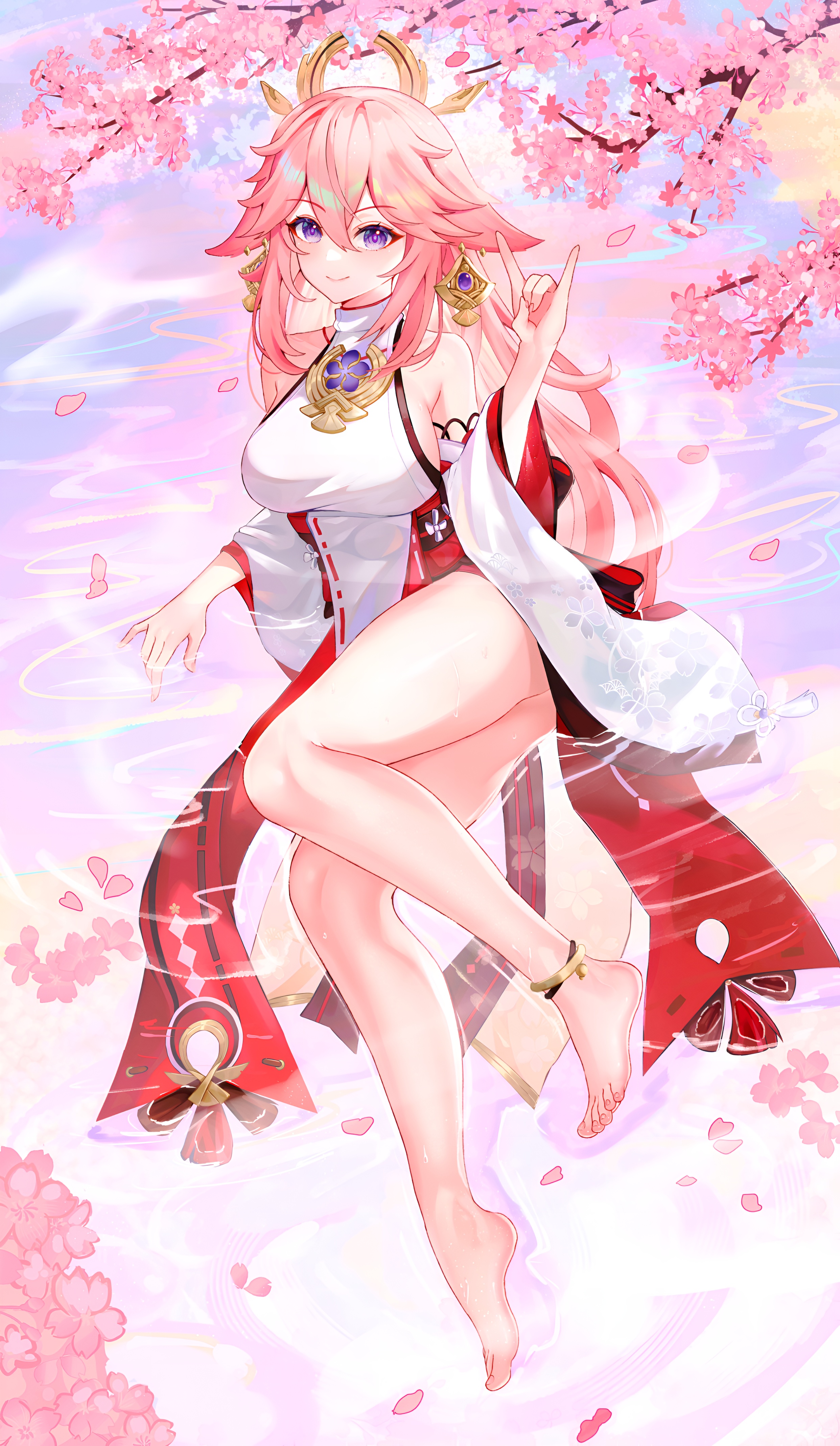 Yae Miko Cherry Blossom 4K Wallpaper