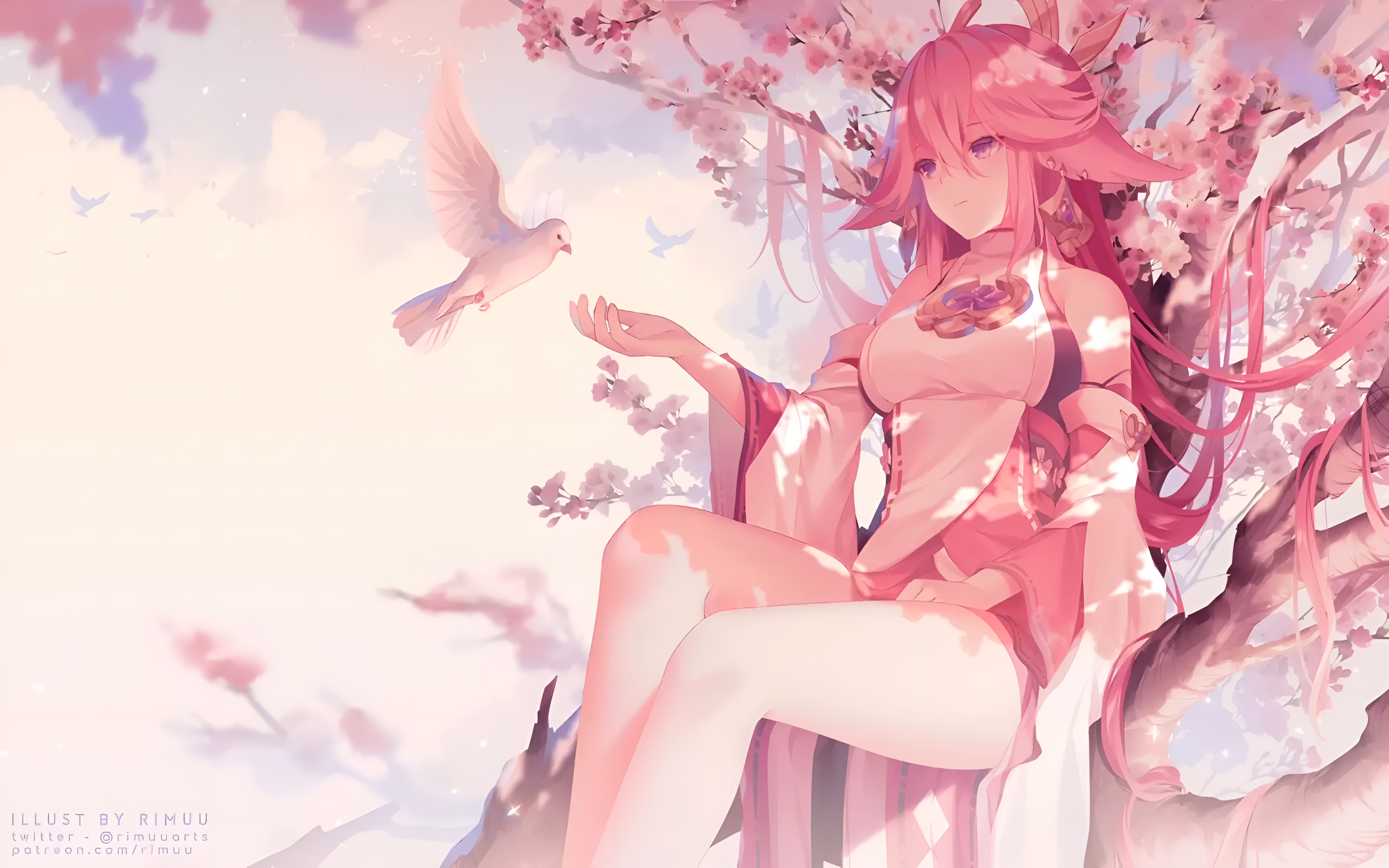 Yae Miko Cherry Blossom 4K Wallpaper