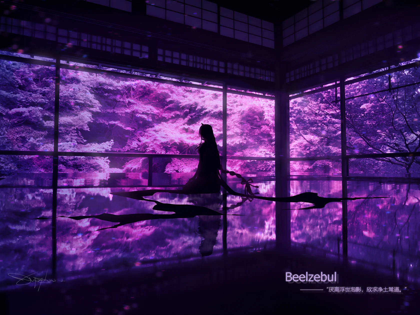 Beelzebul Raiden Shogun Purple Garden Wallpaper