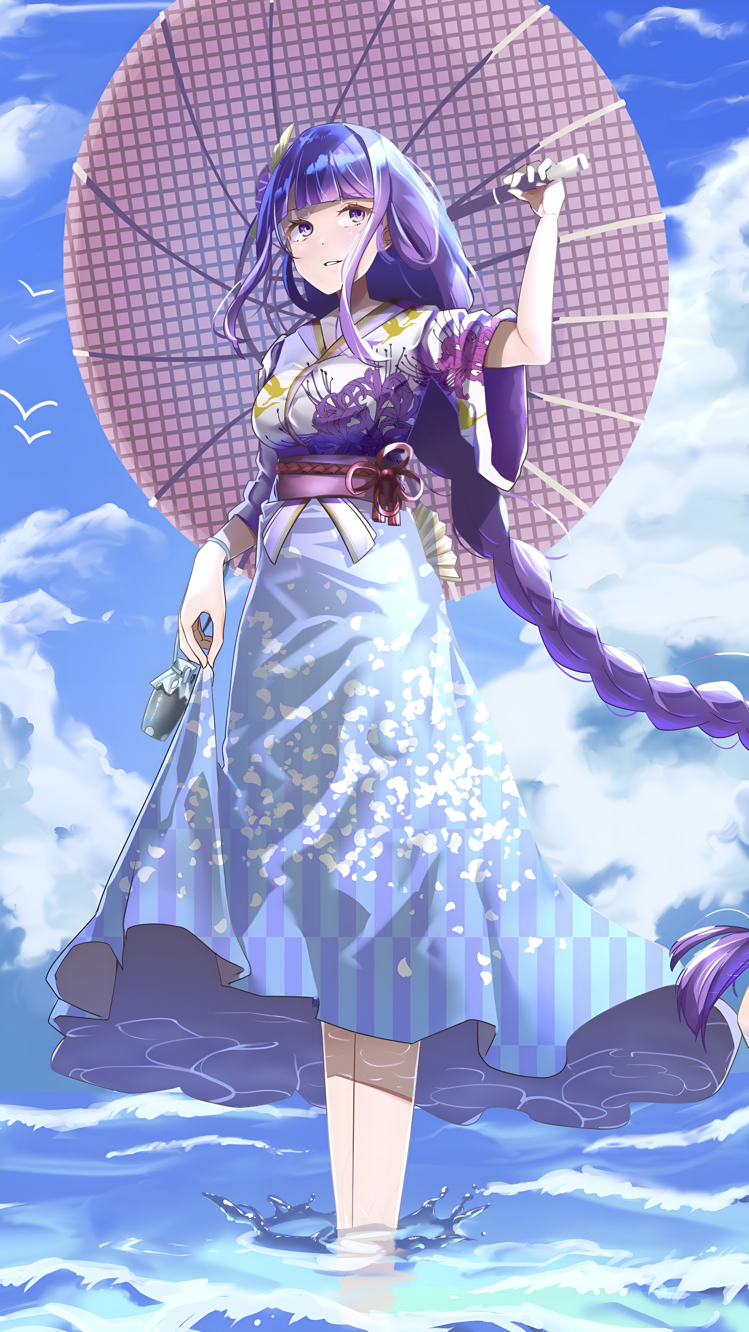 Raiden Shogun Summer Kimono 4K Wallpaper