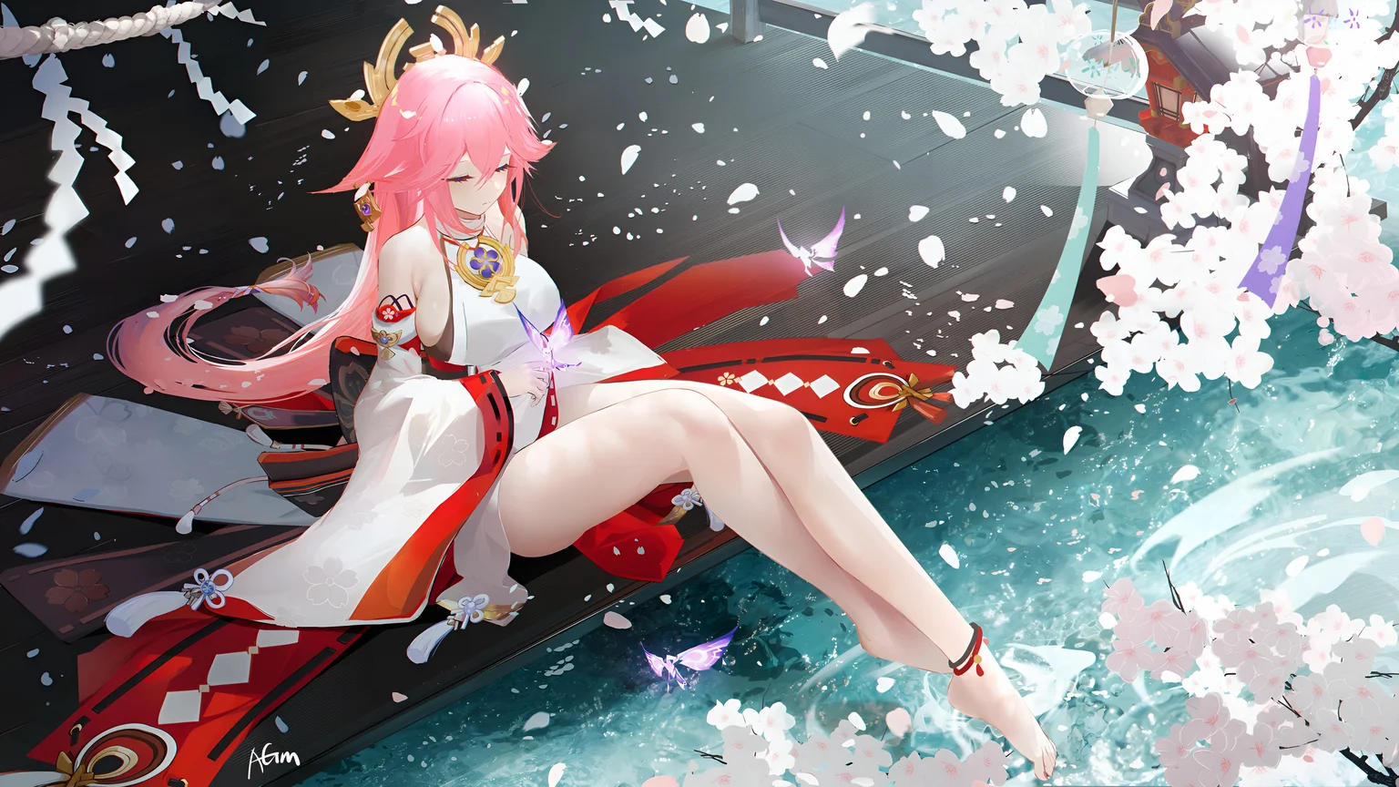 Yae Miko Sakura Shrine Wallpaper 4K