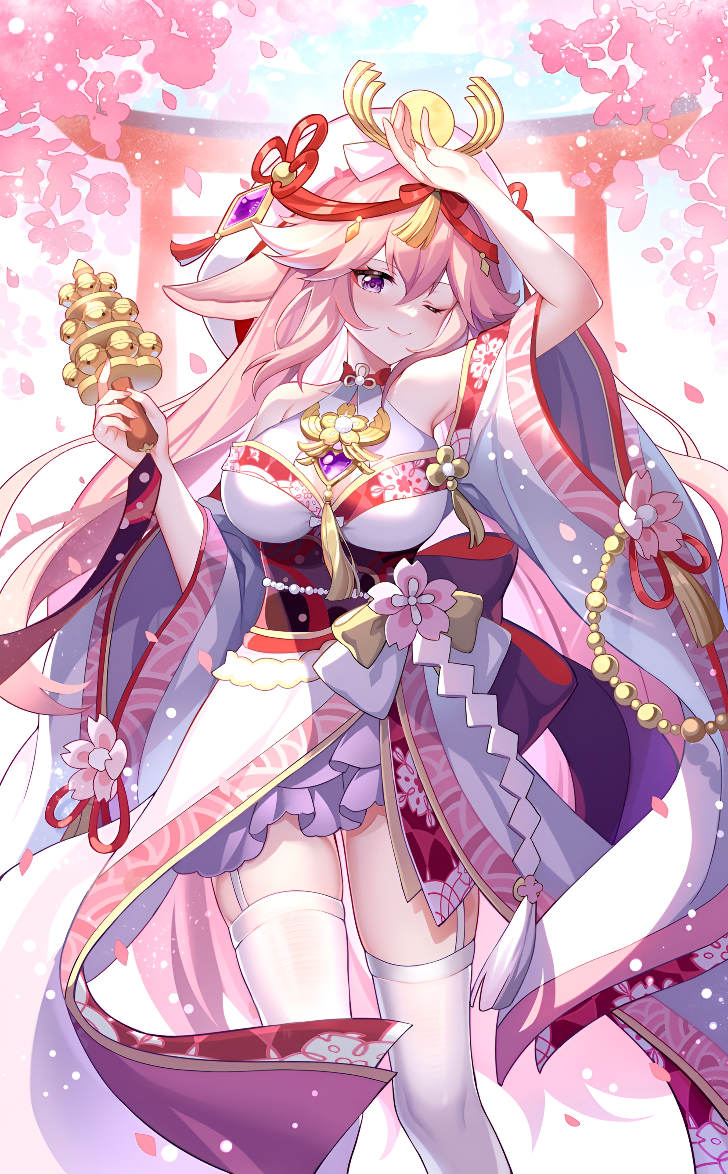 Yae Miko Cherry Blossom Shrine Wallpaper