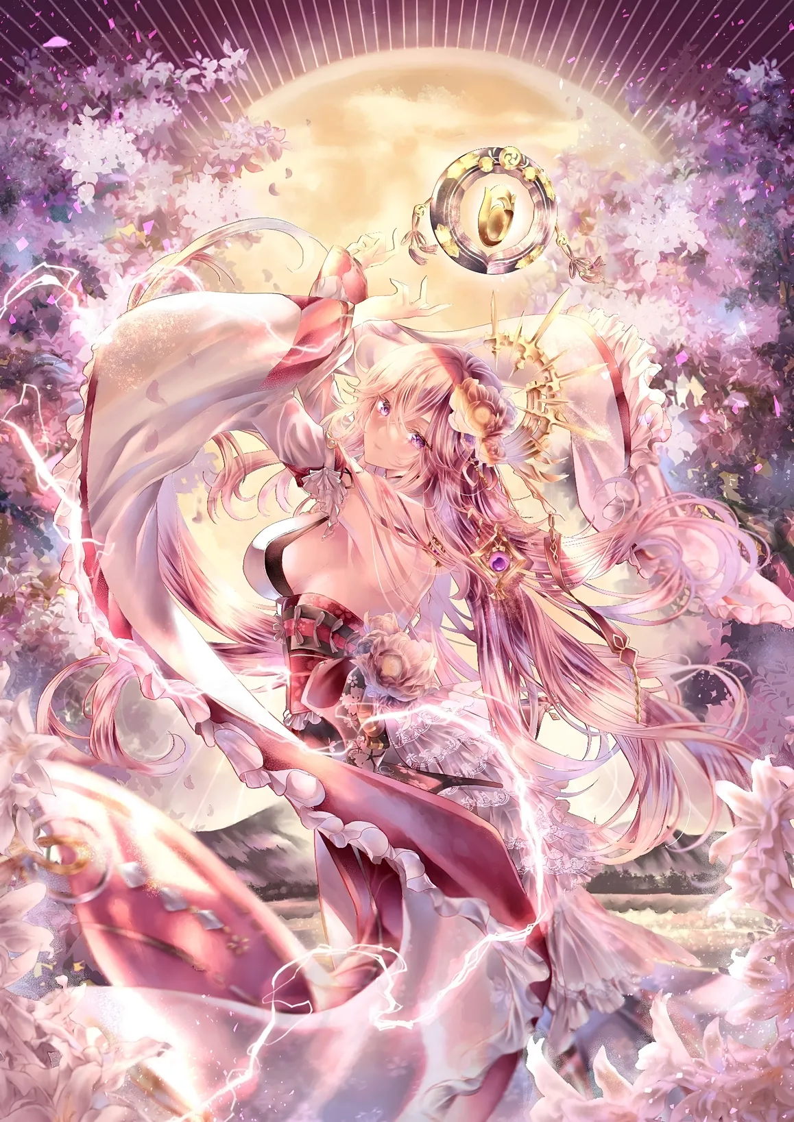 Yae Miko Sakura Mwezi Mandhari Genshin Impact