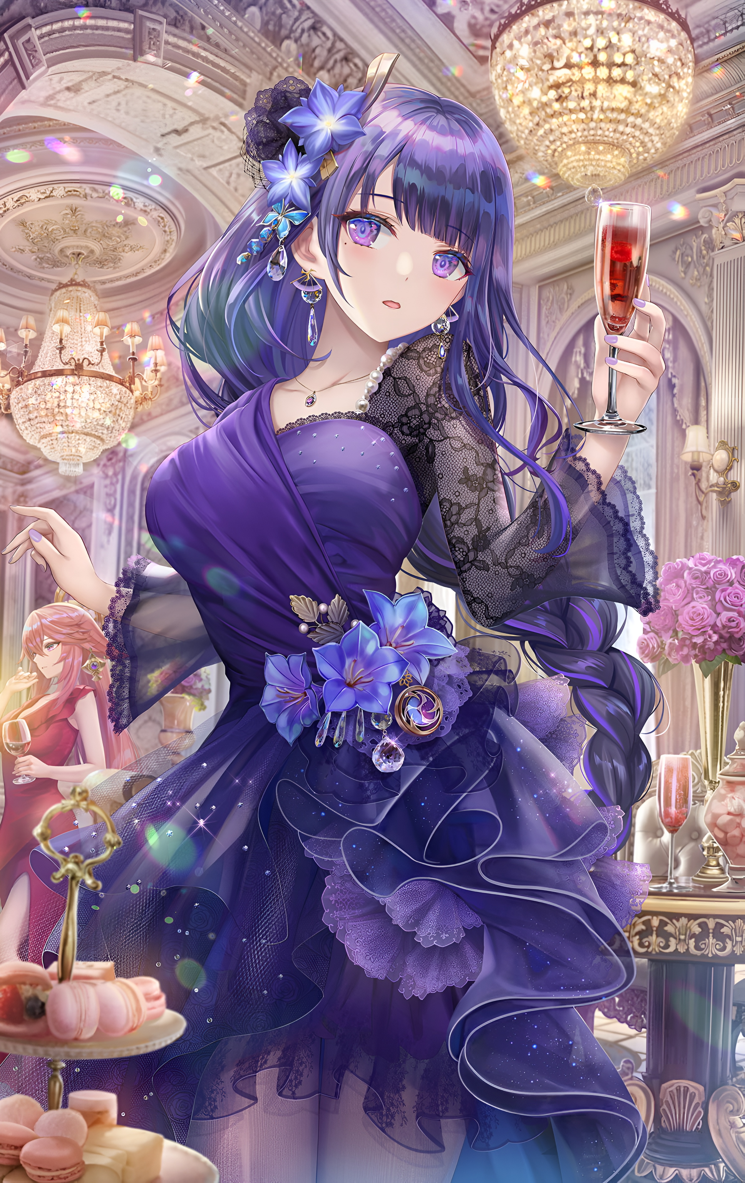 Raiden Shogun Elegant Purple Gown Wallpaper