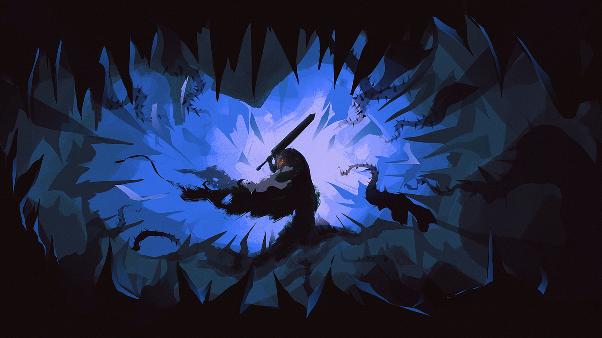 Wallpaper Pertarungan Gua Es Berserk Guts 4K