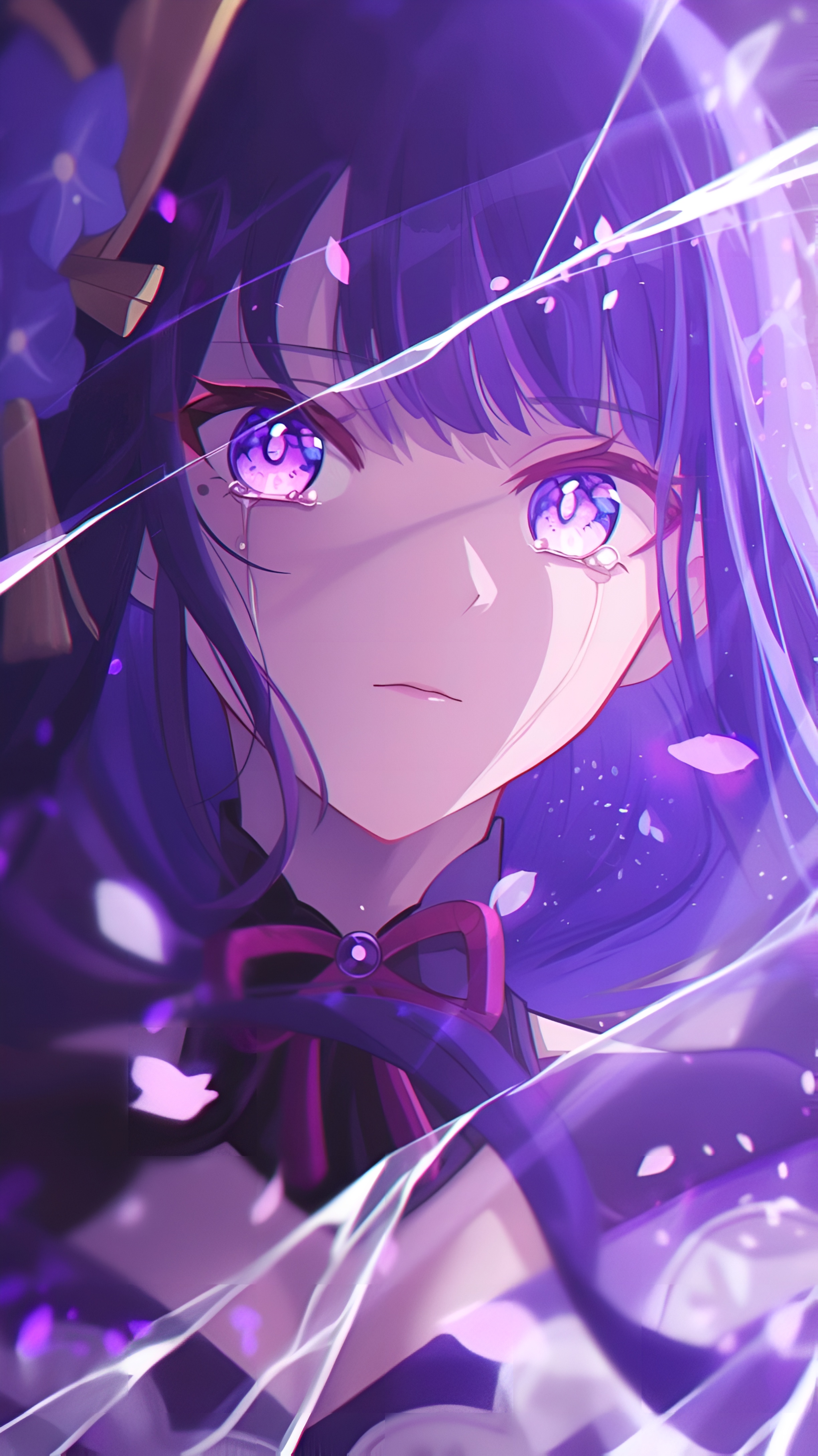 Raiden Shogun Crying Purple Anime Wallpaper 4K