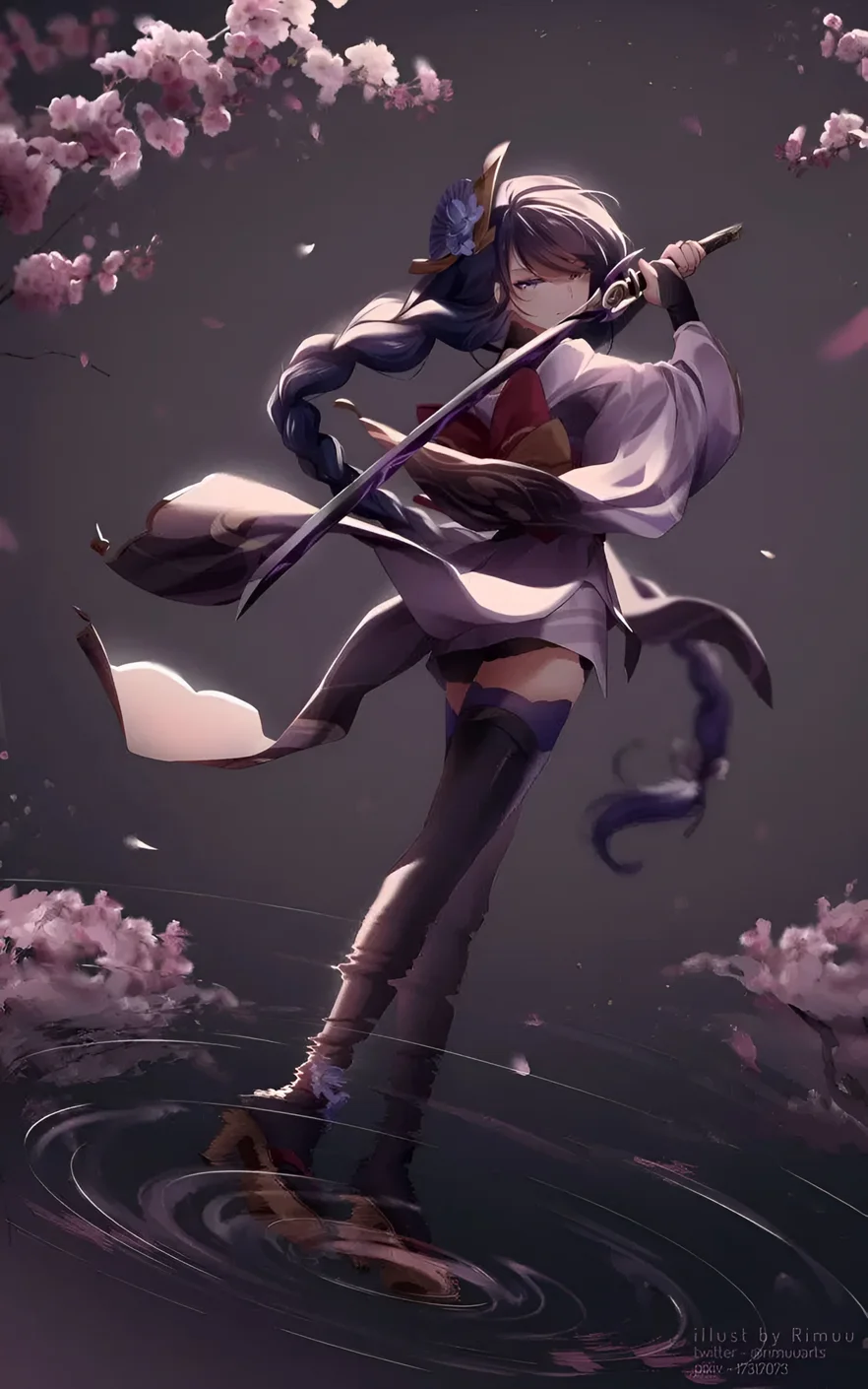 Karatasi ya Raiden Shogun Cherry Blossom 4K