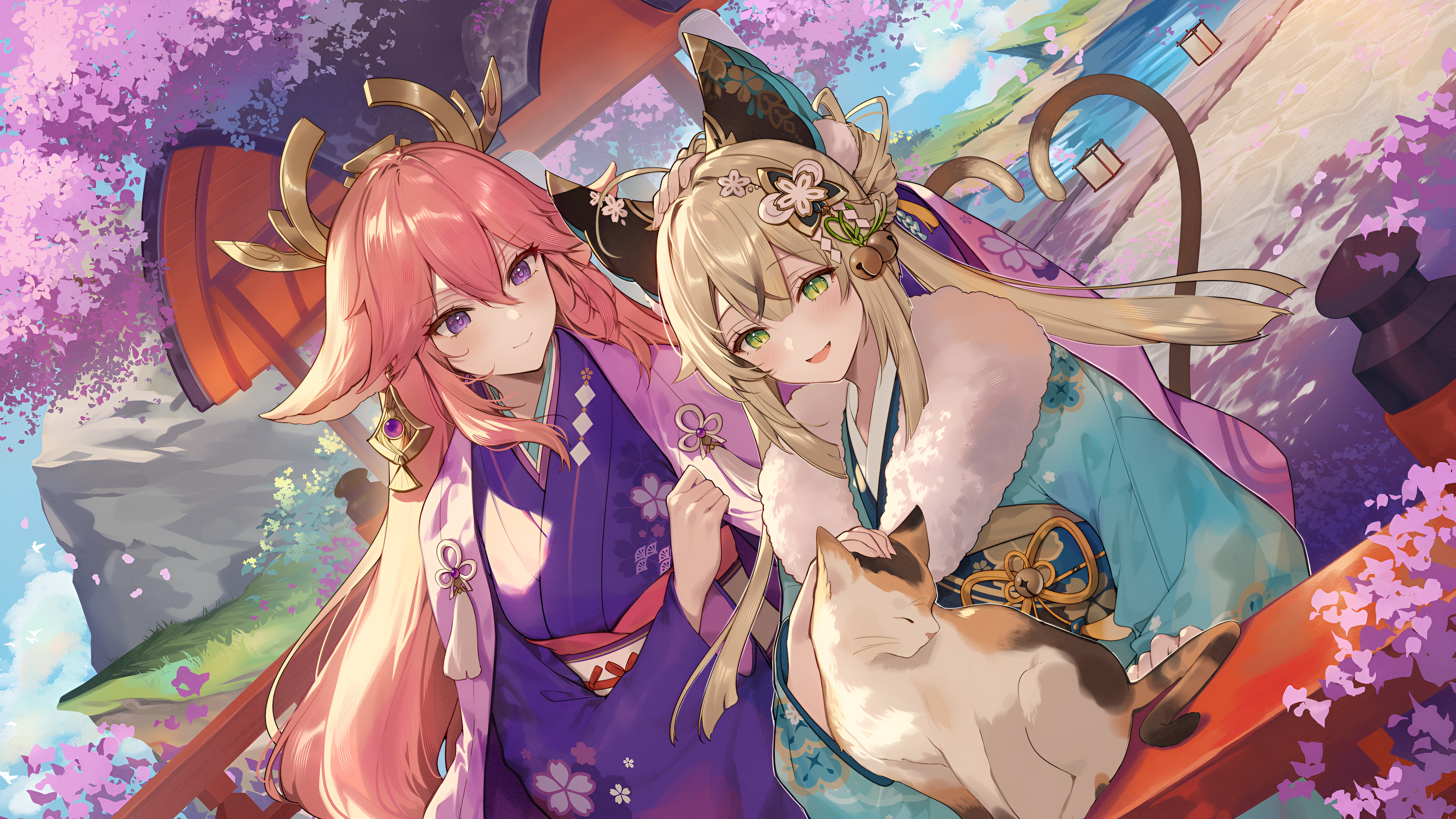 Yae Miko & Kirara Genshin Impact 4K Wallpaper